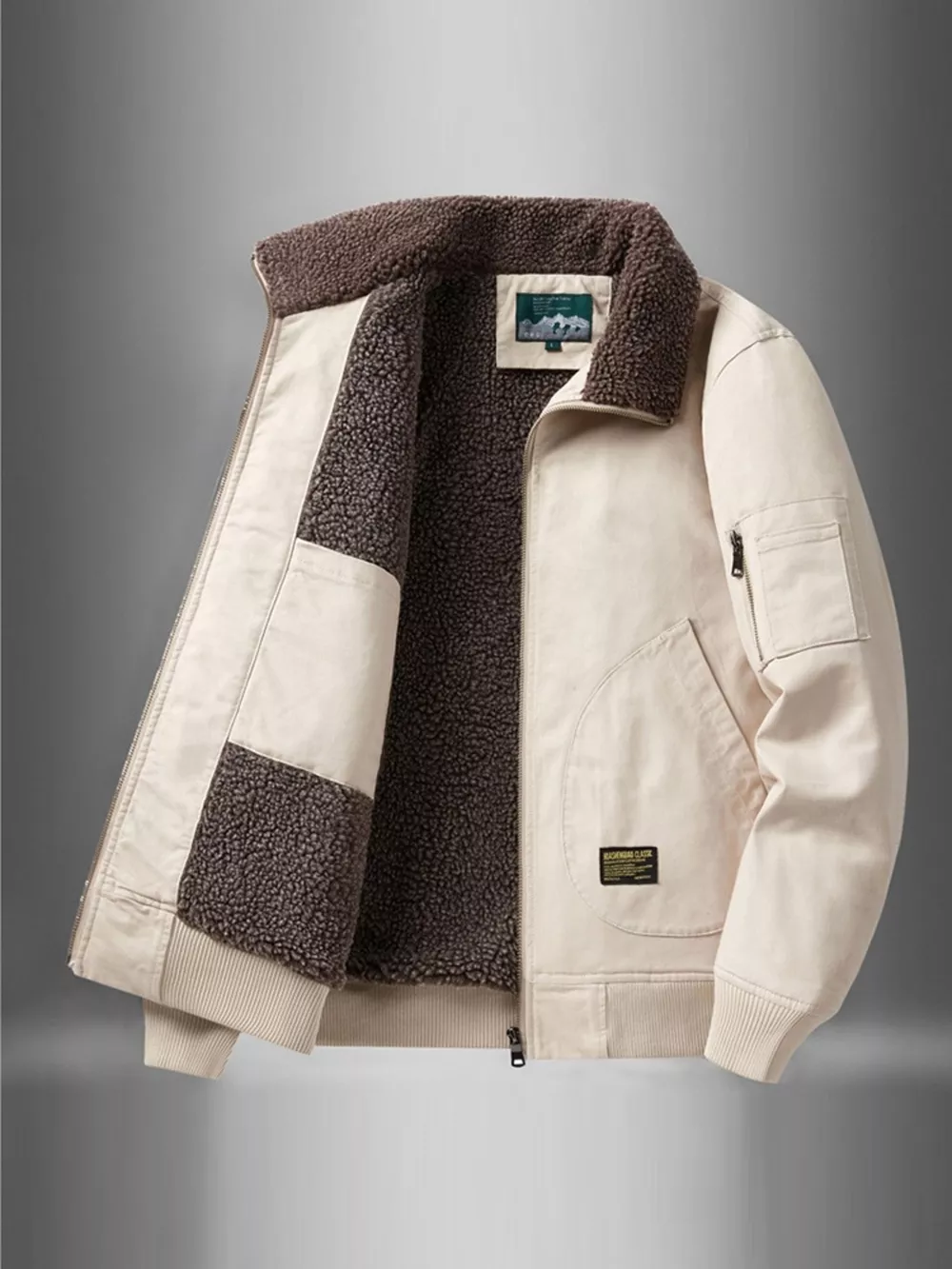 Men's Plus Size Zip Up Fur Collar Jacket, image 9