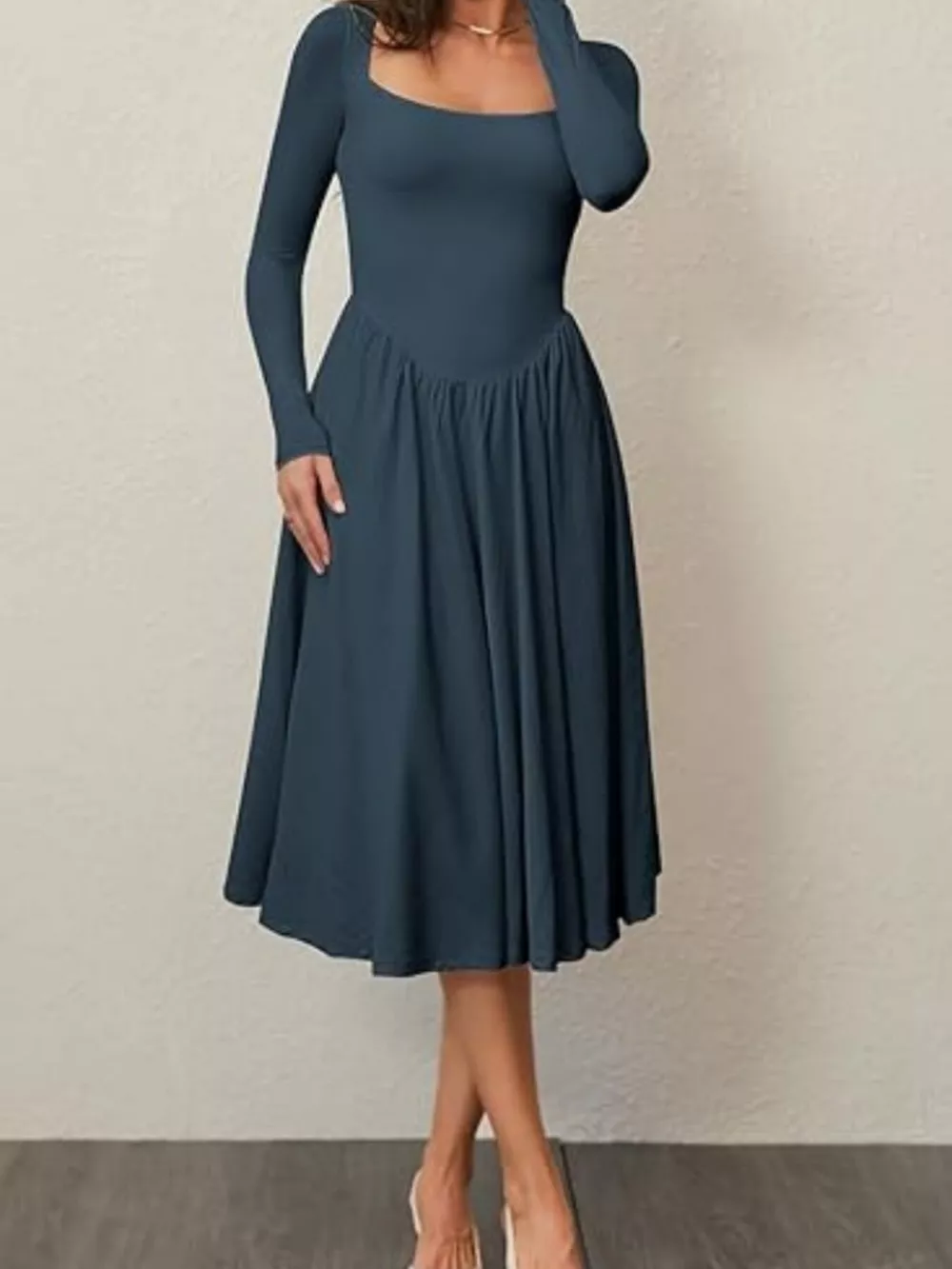 Square Neck Long Sleeve Midi Dress, image 15
