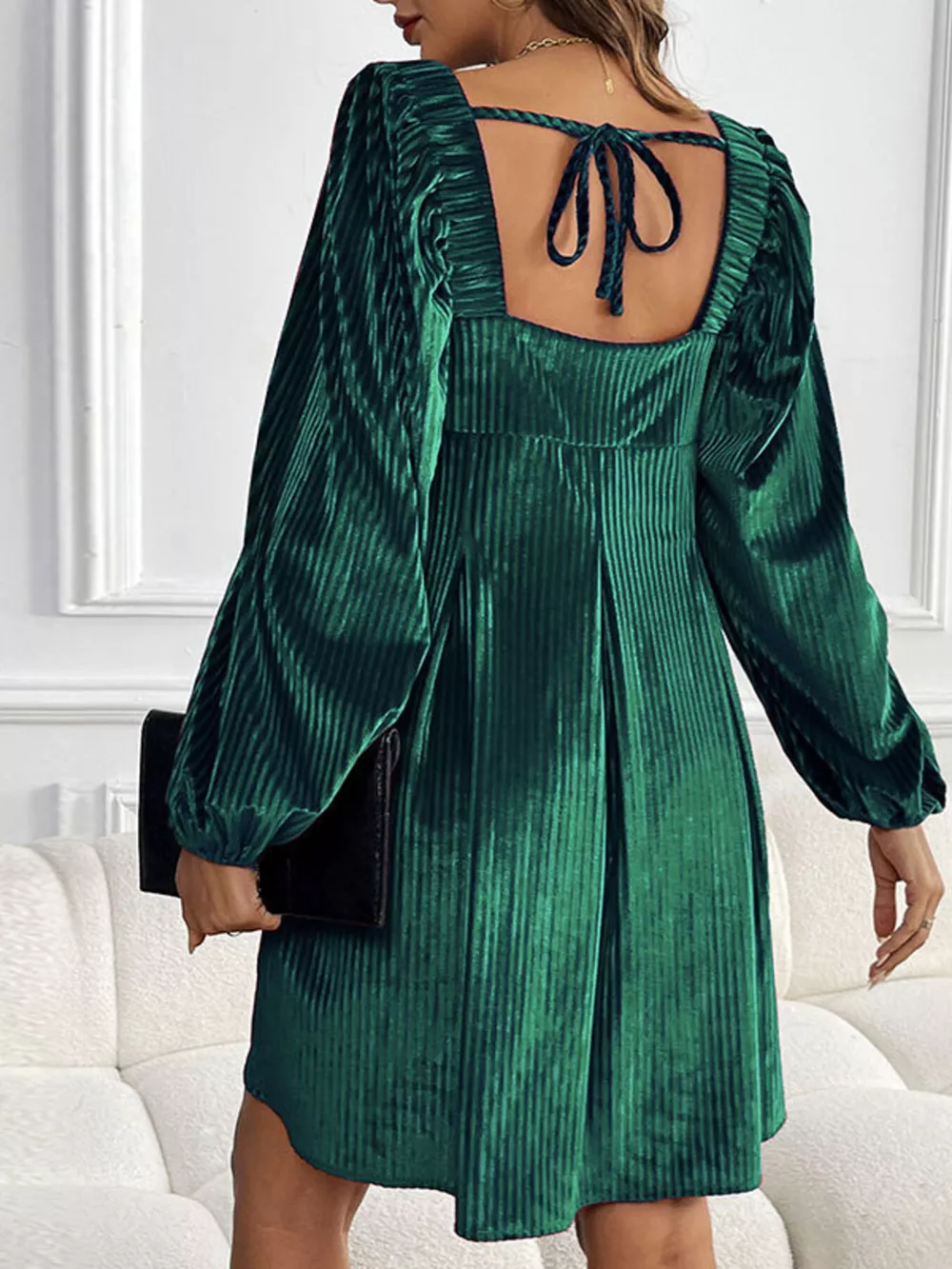 Velvet Square Neck Long Sleeve Dress, image 7