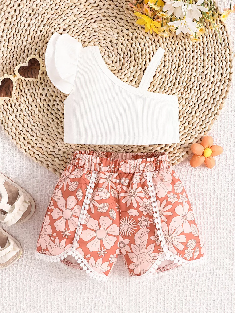 Children's Asymmetrical Neck Top & Shorts Set, image 2