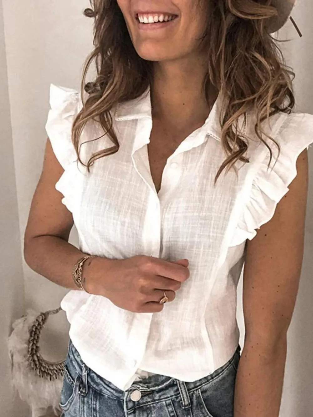 Ruffle Sleeve Button-Up Shirt, image 7
