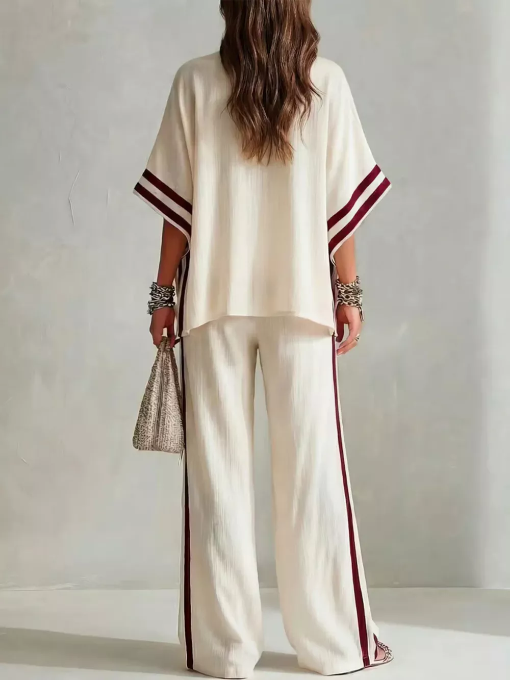 Full Size Striped 3/4 Sleeve Top and Pants Set Plus Size, image 8