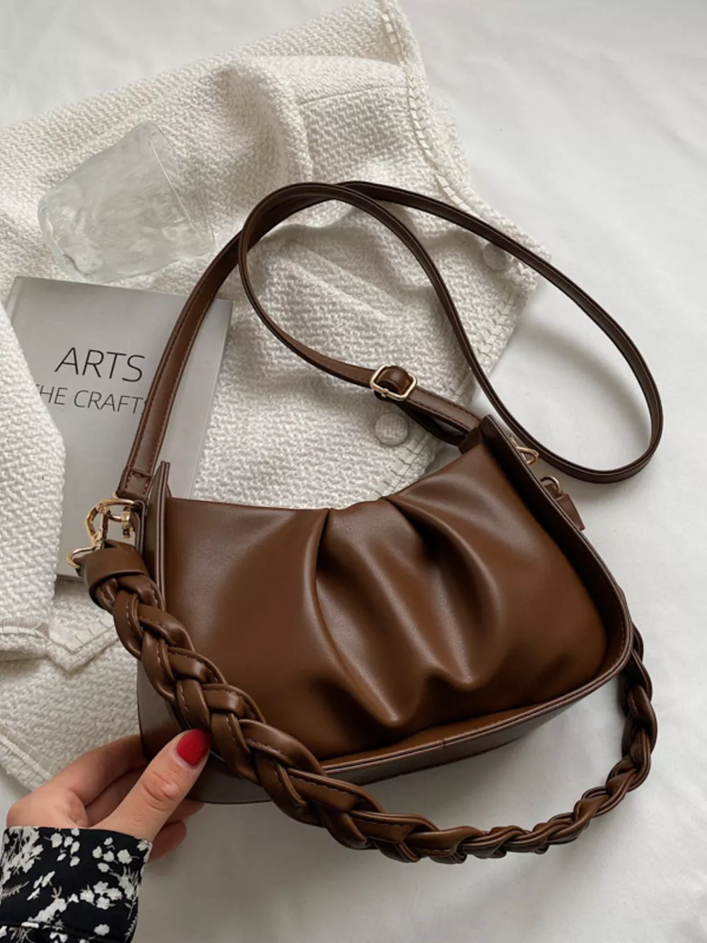 Ruched Braided Strap Crossbody Bag, image 7