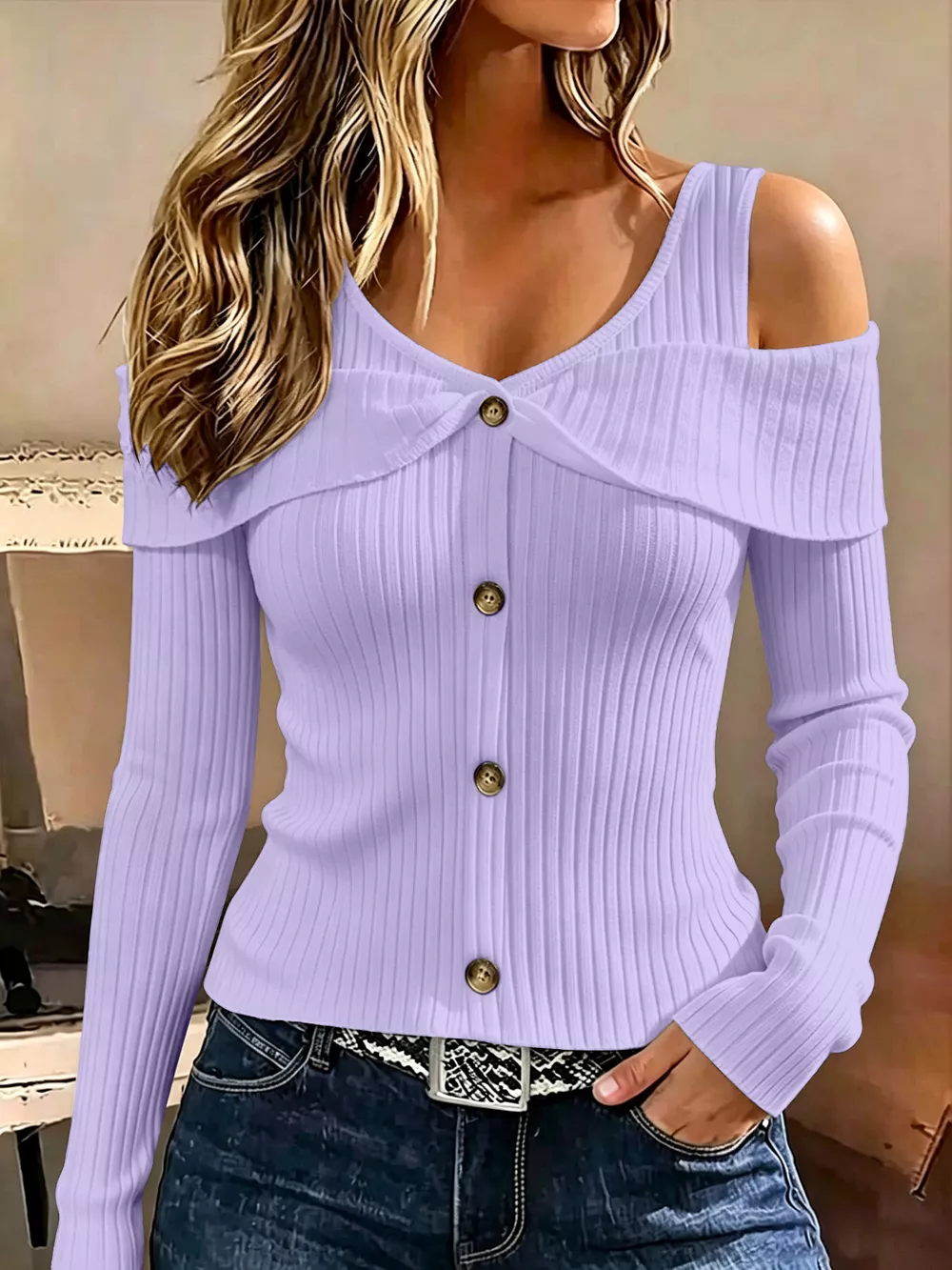 Cold Shoulder Ribbed Knit Top, image 7