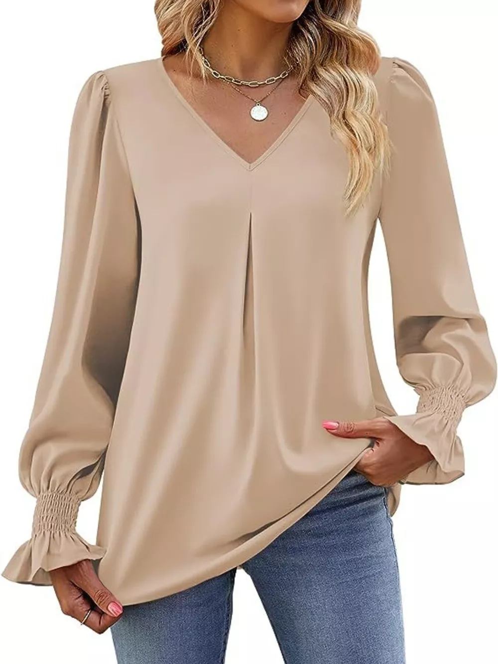 V-Neck Long Sleeve Ruffle Cuff Blouse, image 18