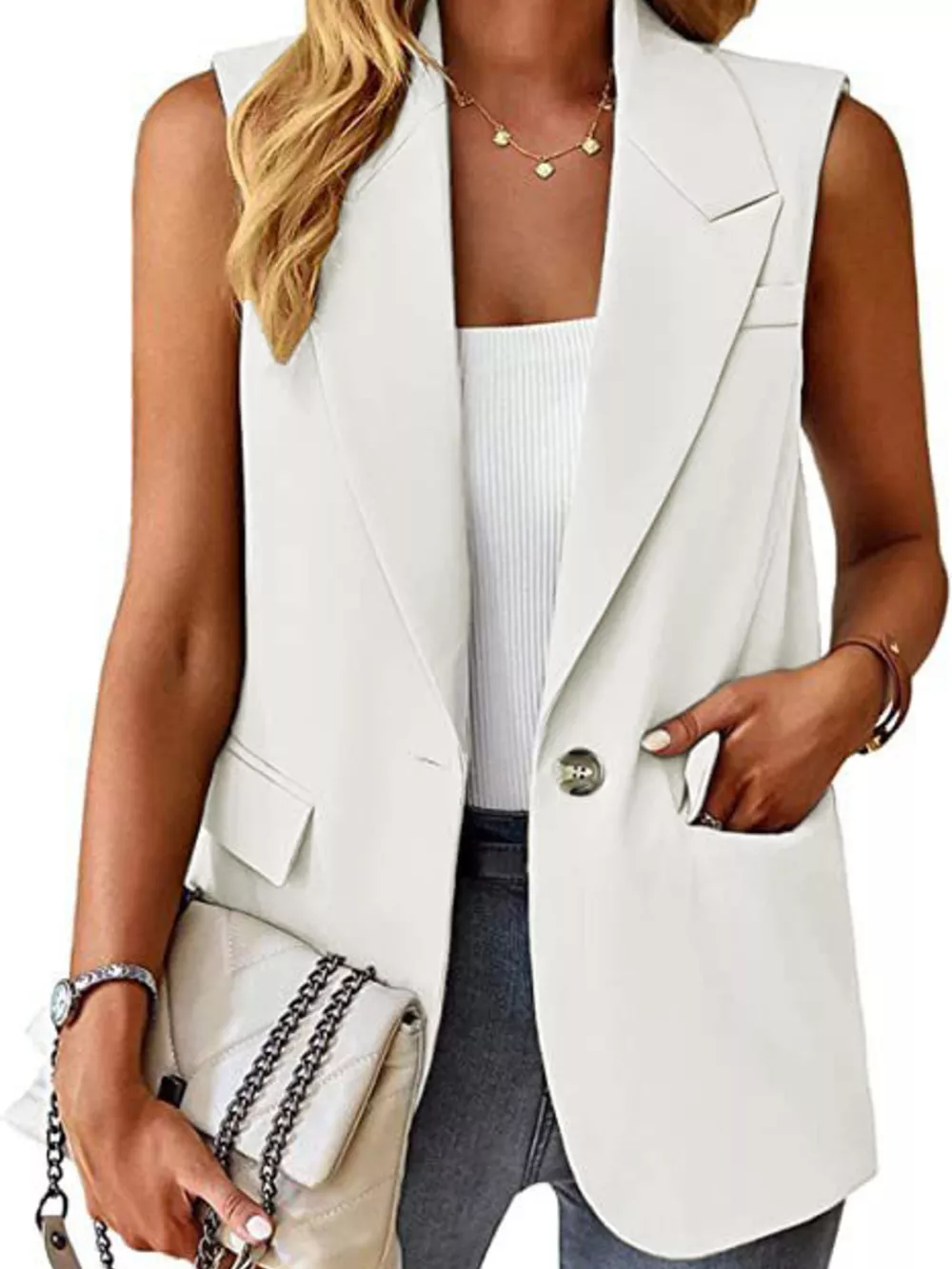 Full Size One Button Lapel Collar Vest Coat Plus Size, image 17