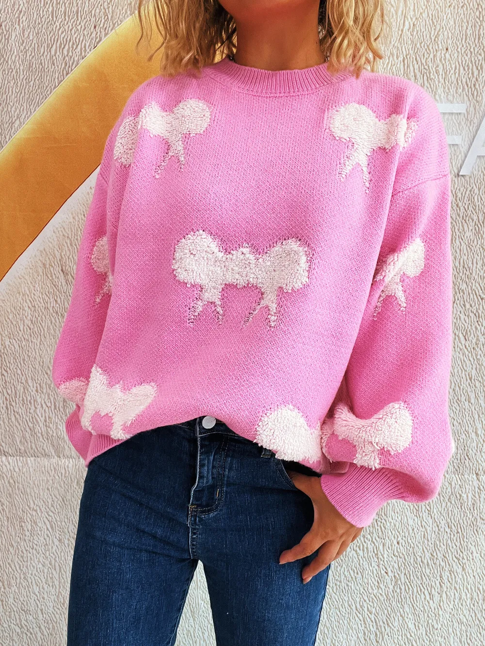 Bow Pattern Round Neck Sweater, image 13