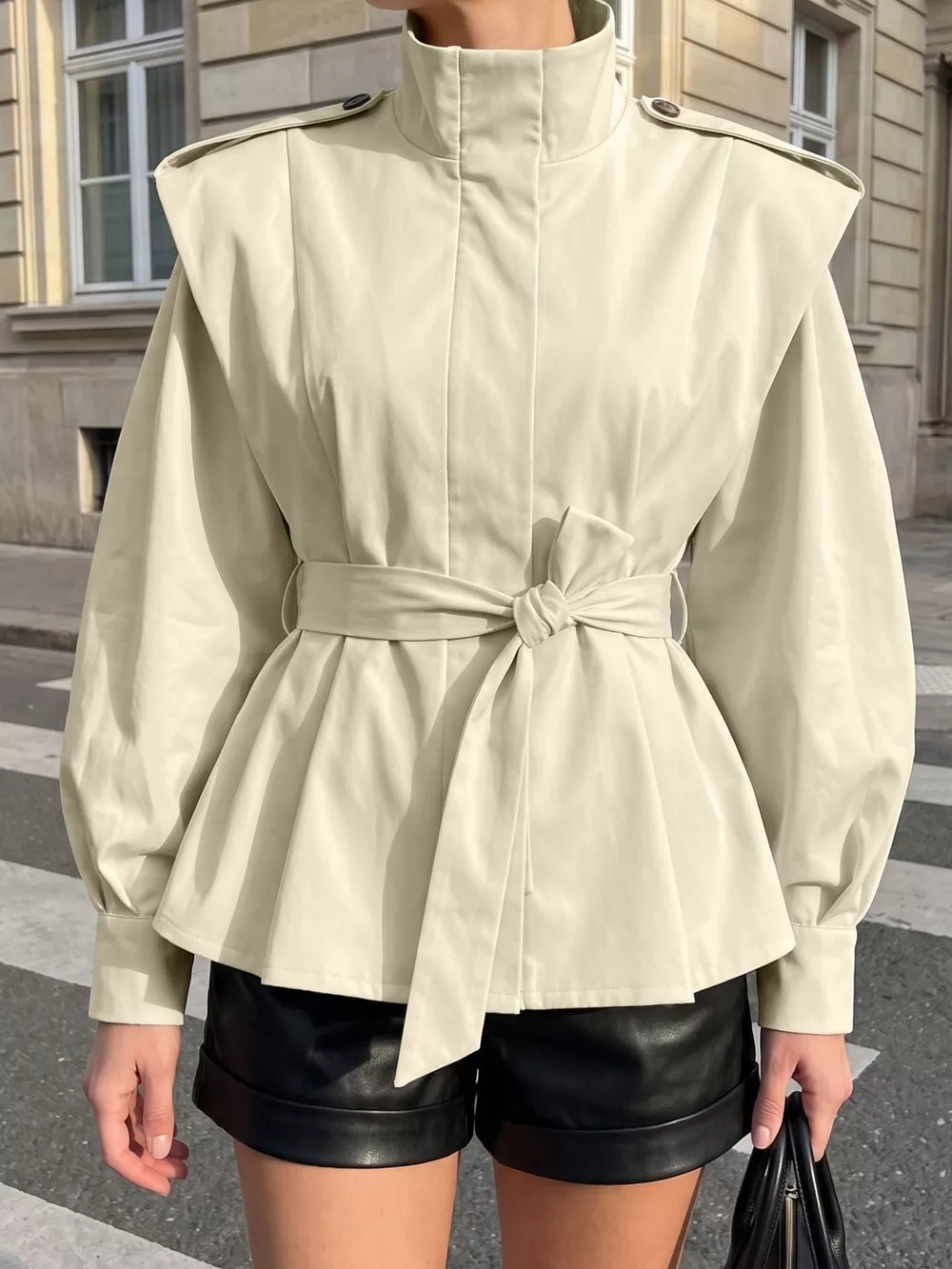 Stand-Collar Belted Outerwear, image 6