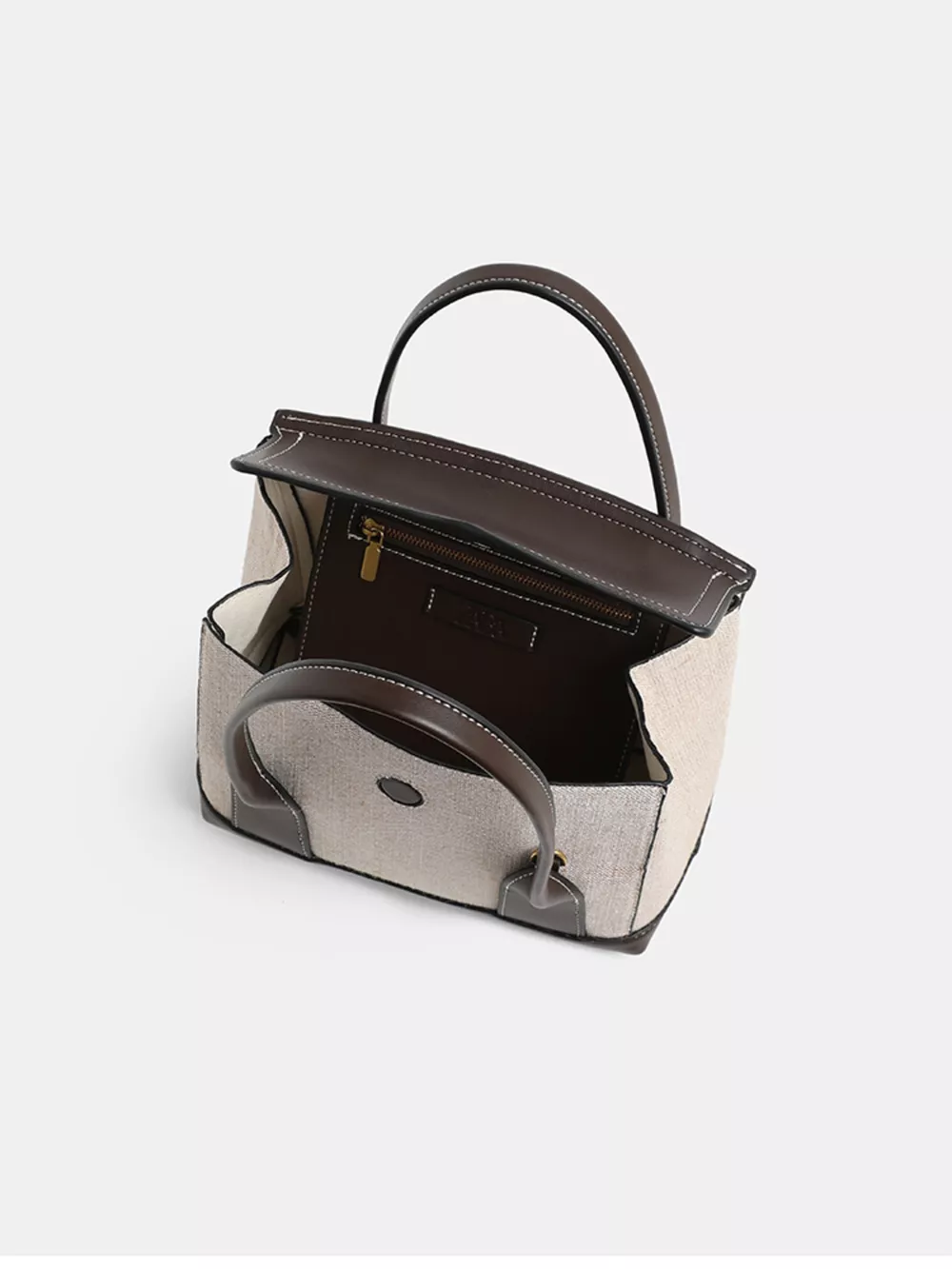 Minimalist Two-Tone Canvas and Leather Structured Handbag, image 9