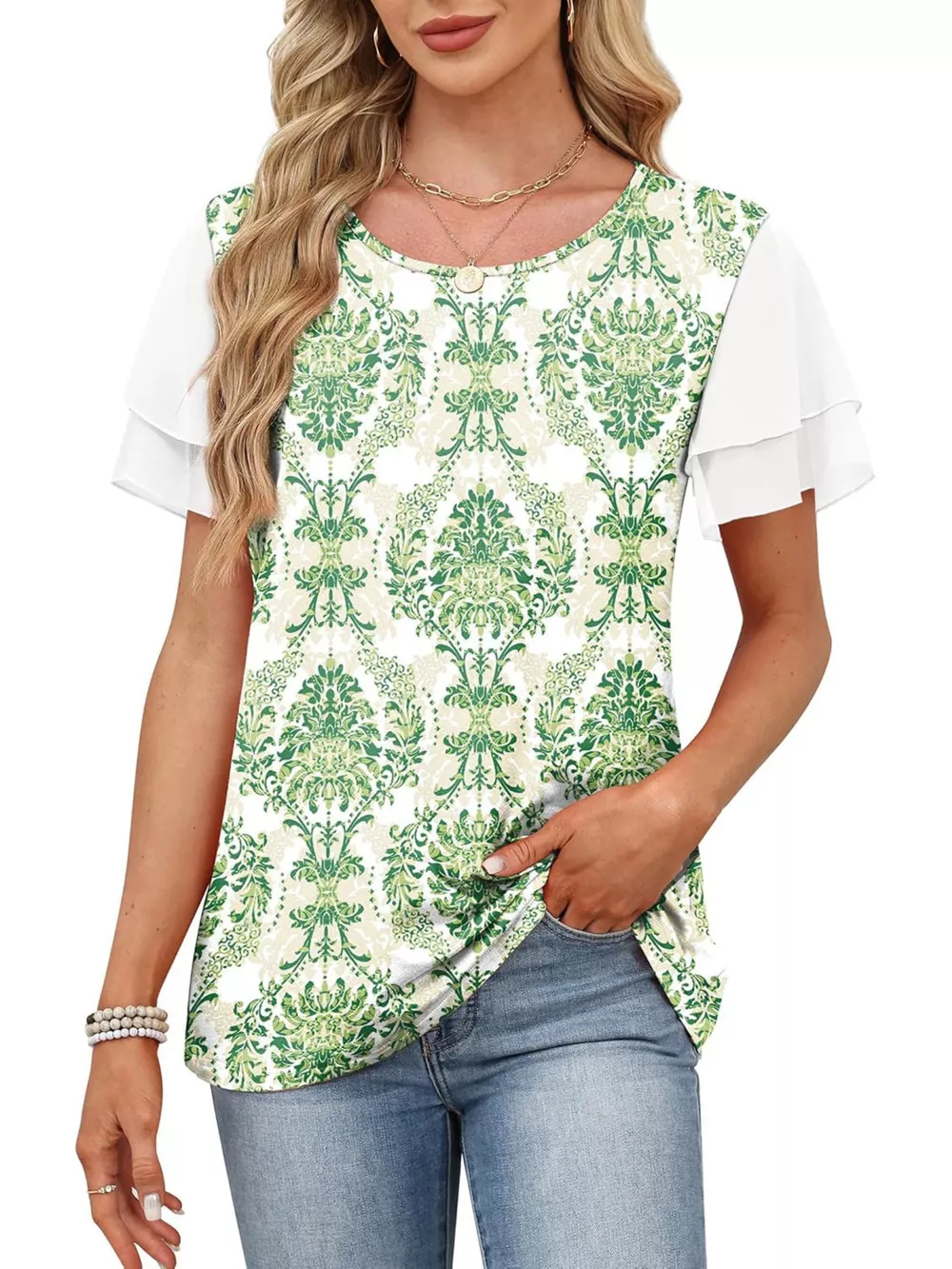 Layered Short Sleeve Round Neck T-Shirt, image 17