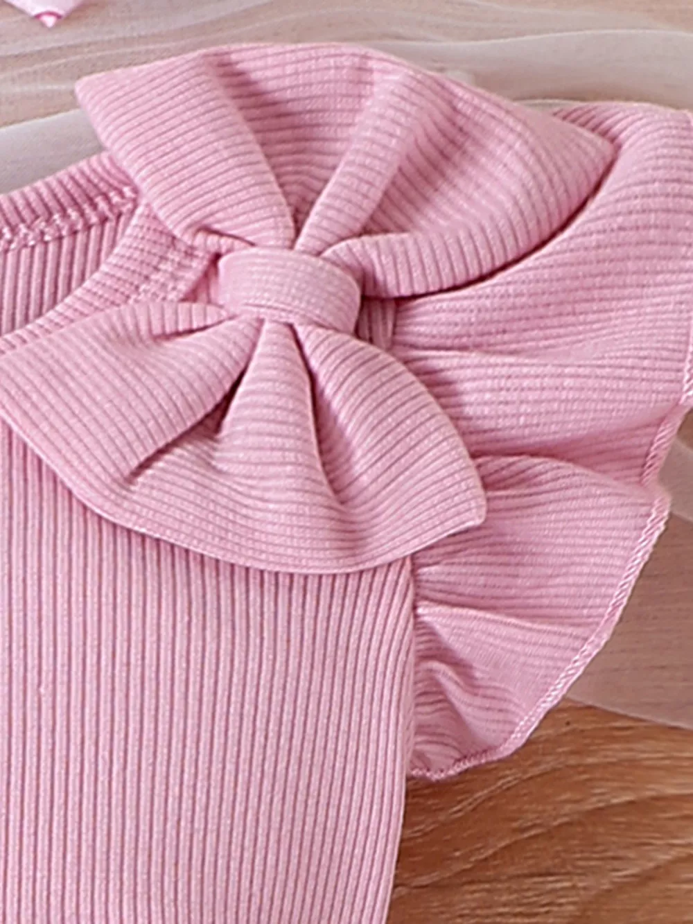 Children's Bowknot Ruffle Trim Bodysuit & Skort & Headband Set, image 3
