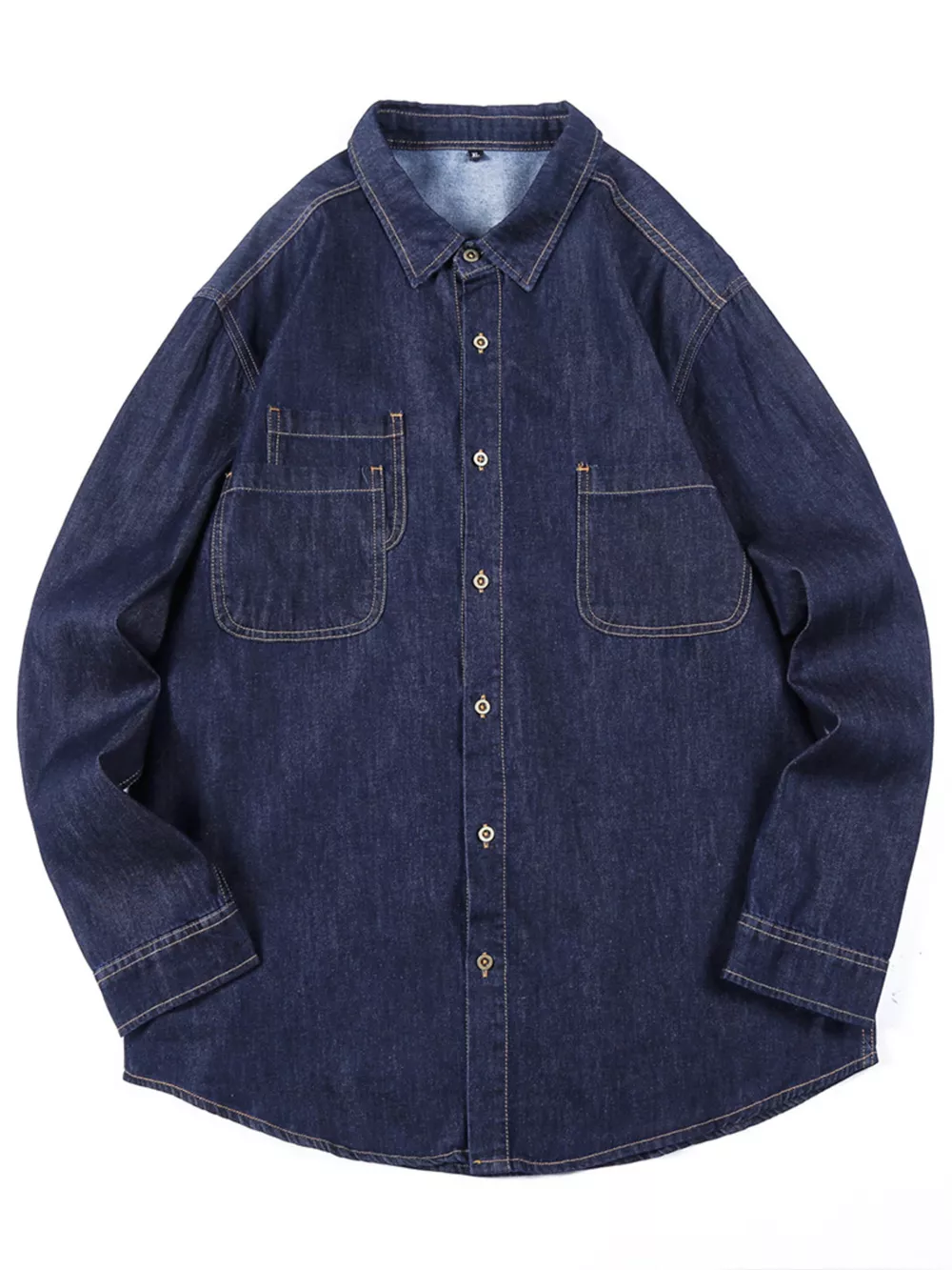 Men's Plus Size Button Up Long Sleeve Denim Shirt, image 4