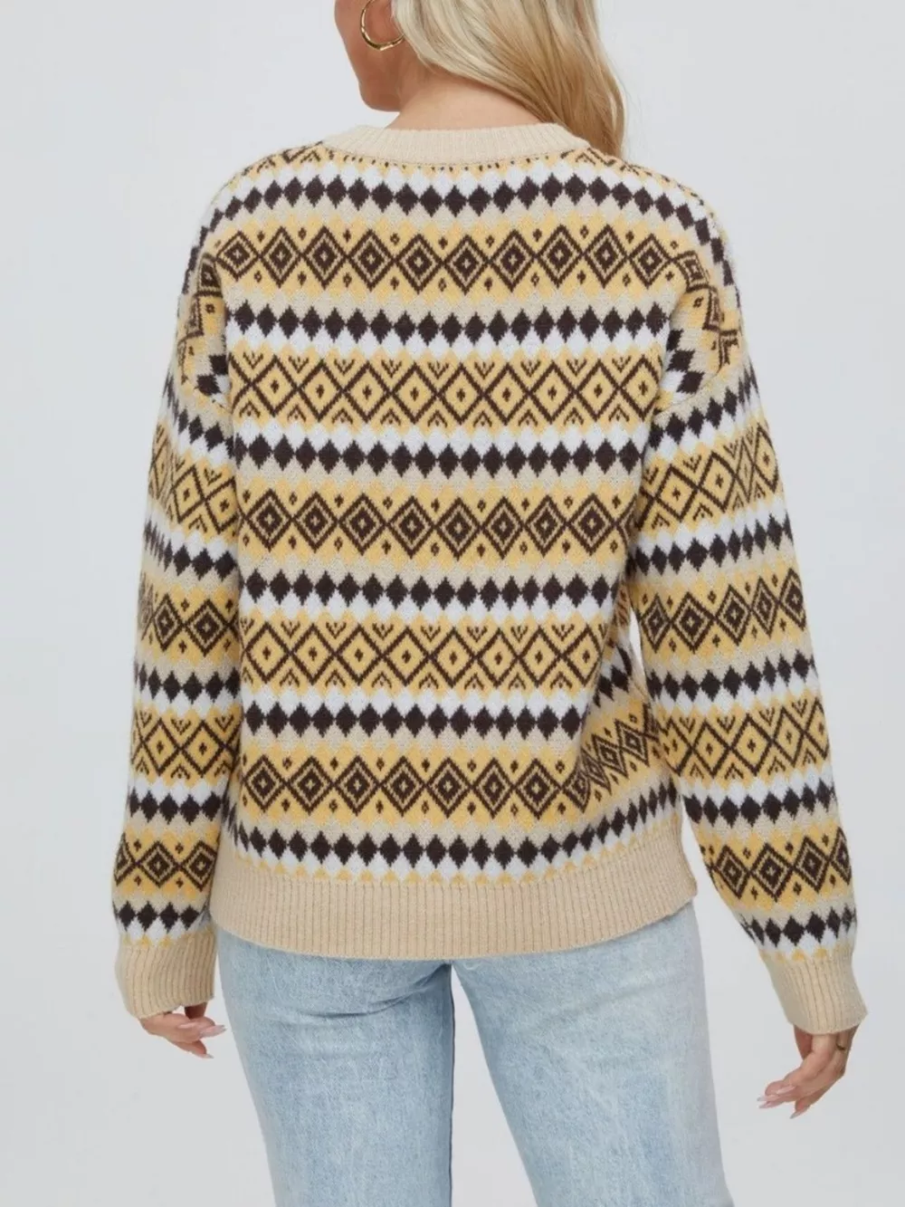 Geometric Pattern Round Neck Sweater, image 3