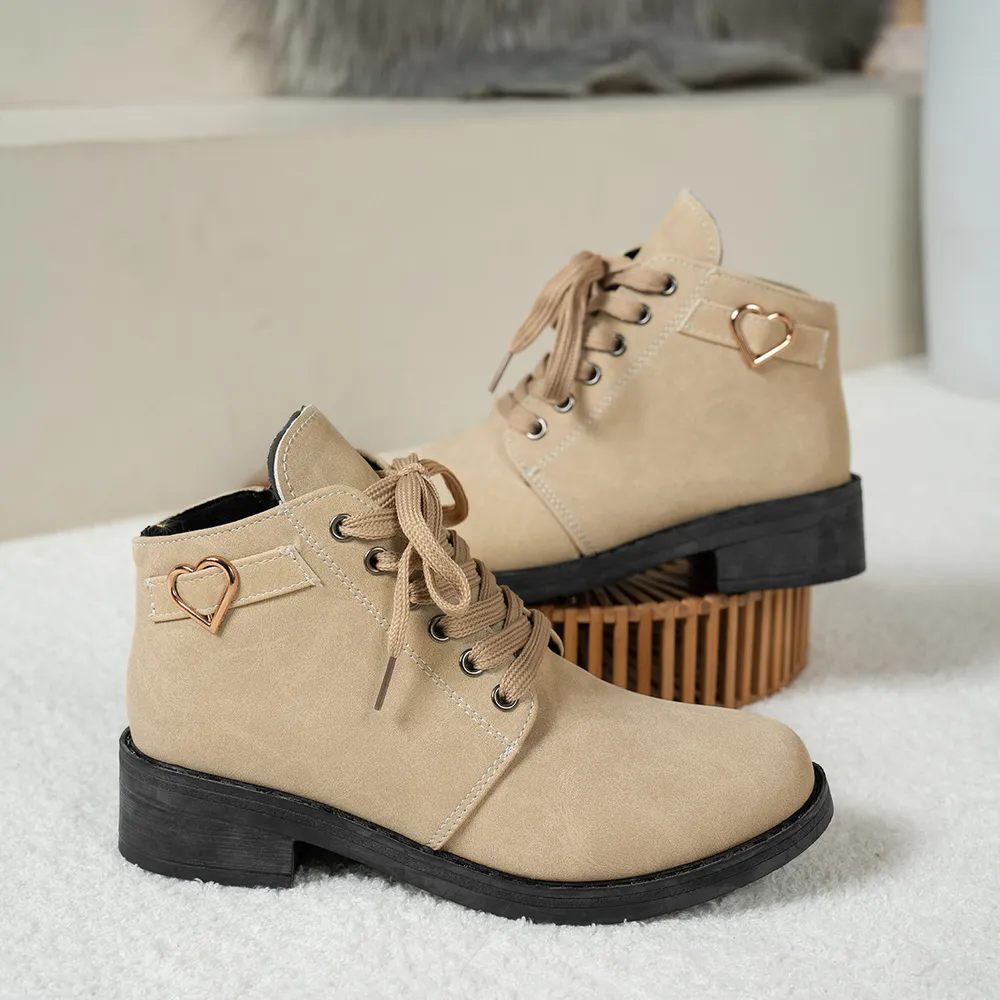 Lace-Up Ankle Boots with Heart Charm Detail, image 8