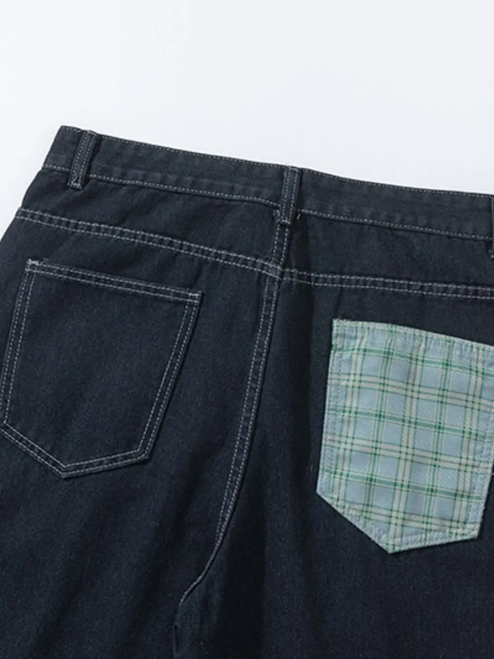 Men's Plaid Pocket Wide Leg Jeans, image 12