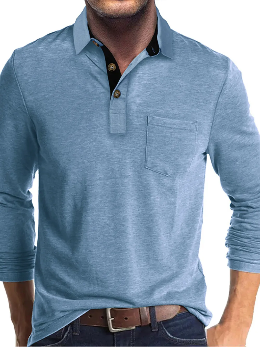 Men's Full Size Button Detail Long Sleeve Polo Plus Size, image 3