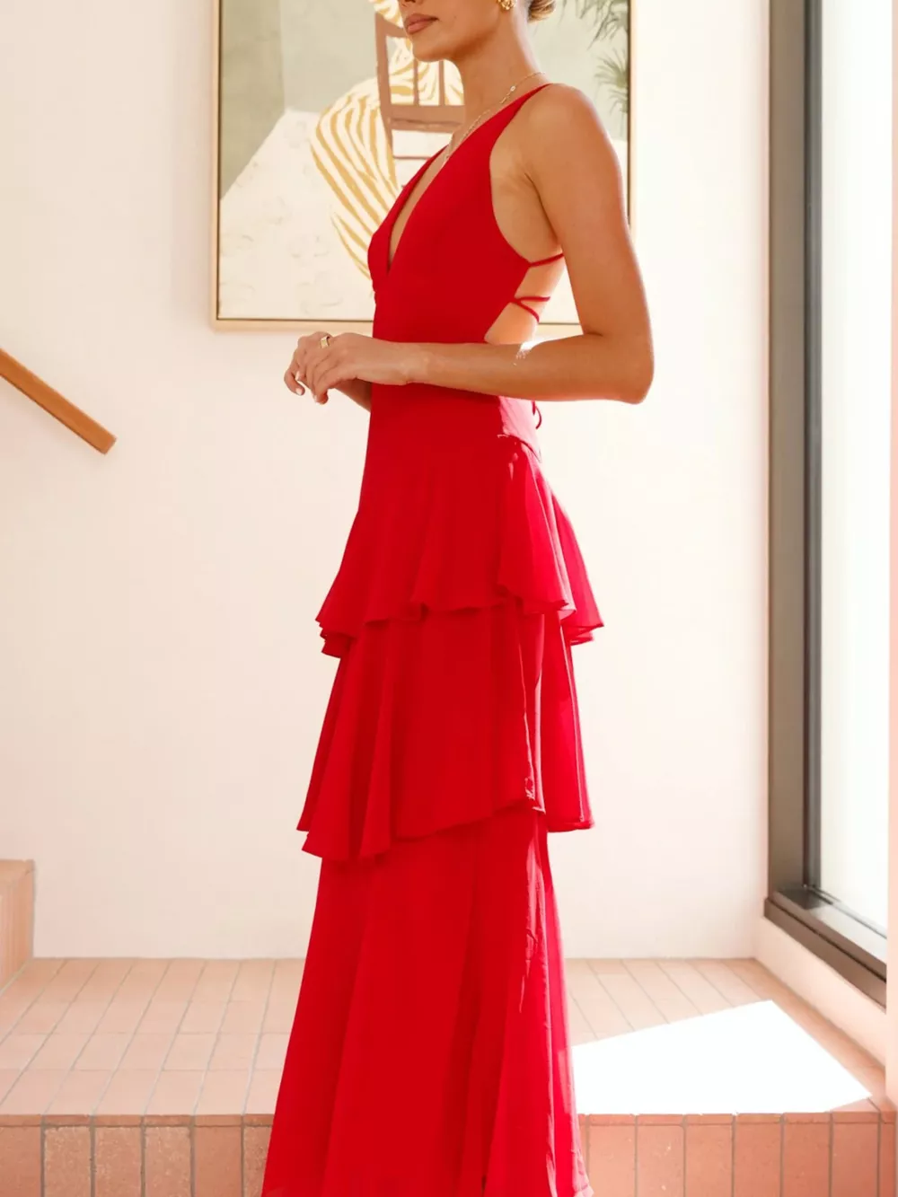 Sleeveless Ruffled Layered Backless Maxi Dress, image 20