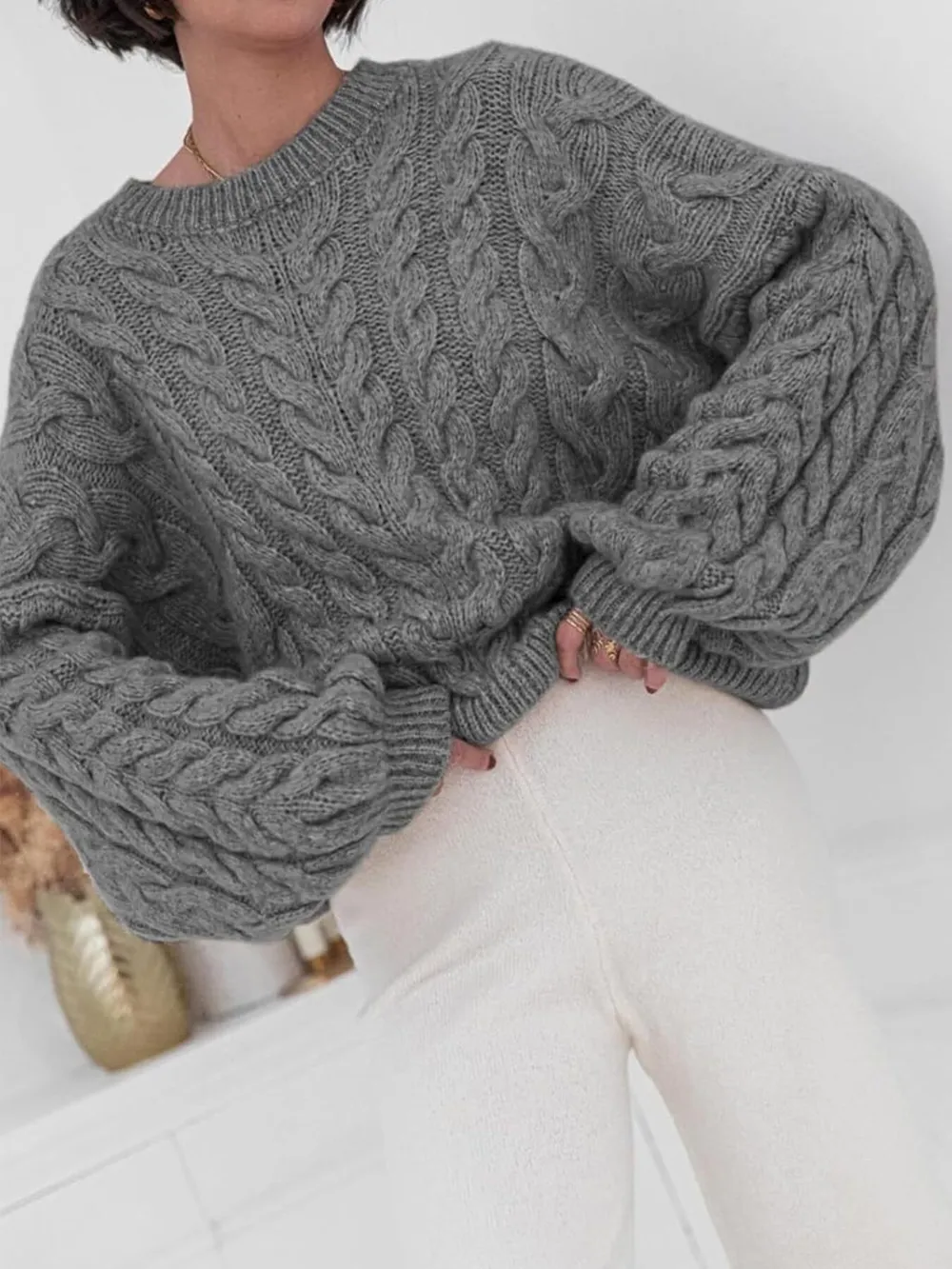 Cable Knit Long Sleeve Sweater, image 14