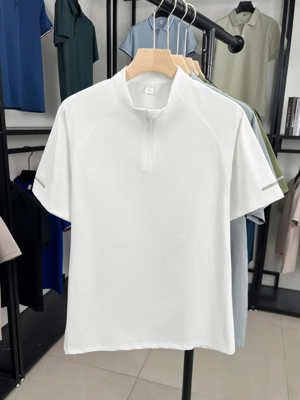 Men's Plus Size Quarter Zip Short Sleeve Top, image 5