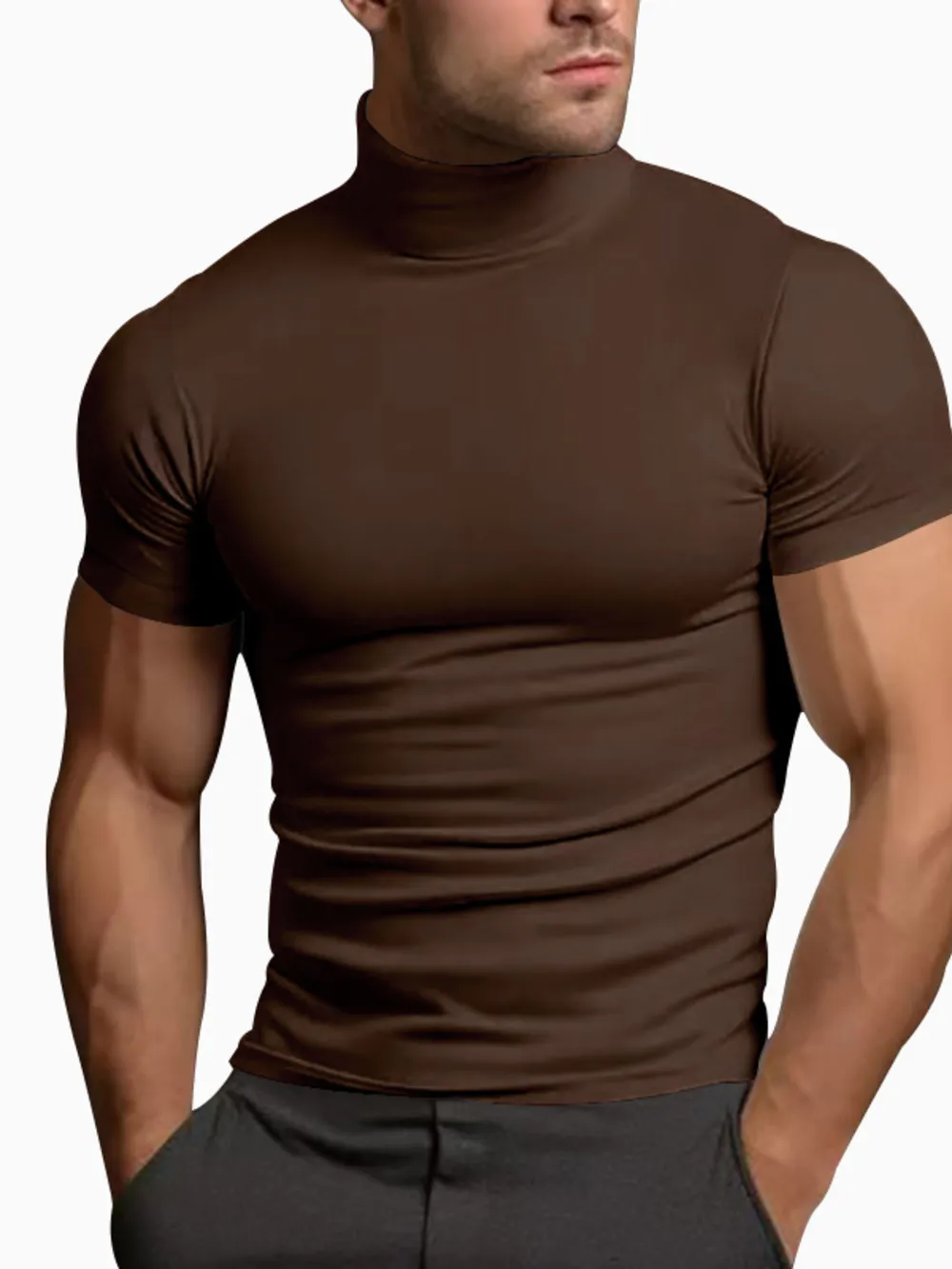 Men's Full Size Turtleneck Short Sleeve T-Shirt Plus Size, image 2