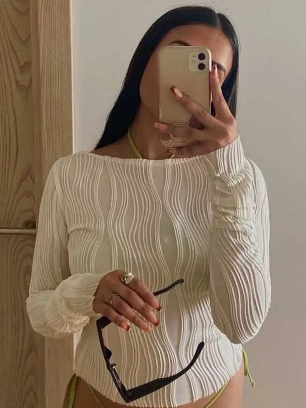Textured Long Sleeve Fitted Blouse, image 6