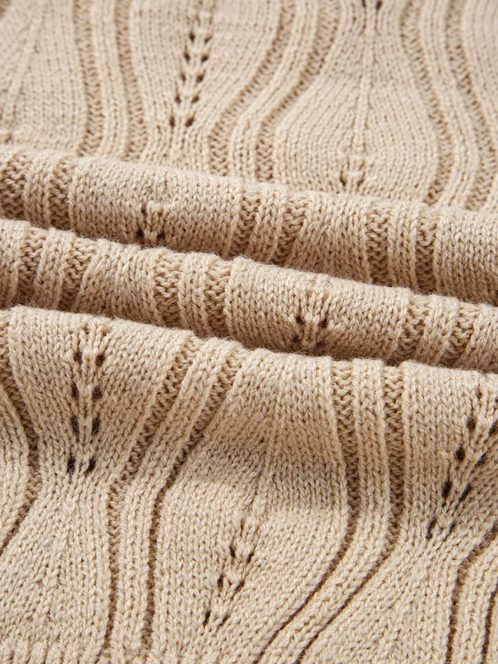 Pearl Beaded Pointelle Knit V Neck Lace Patchwork Sleeve Sweater, image 8