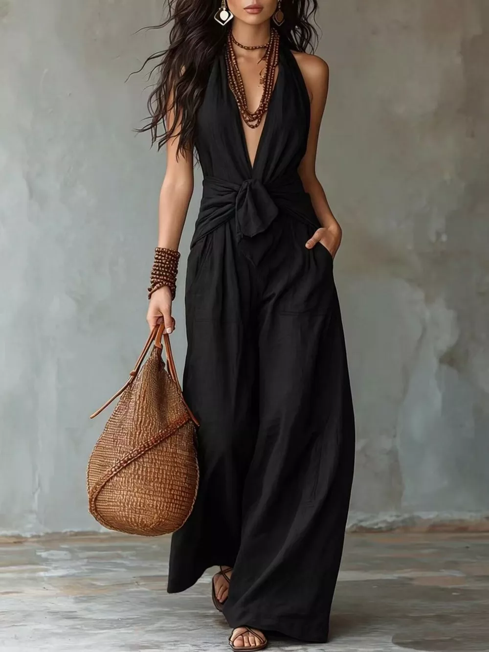 Backless Halter Neck Wide Leg Jumpsuit, image 7