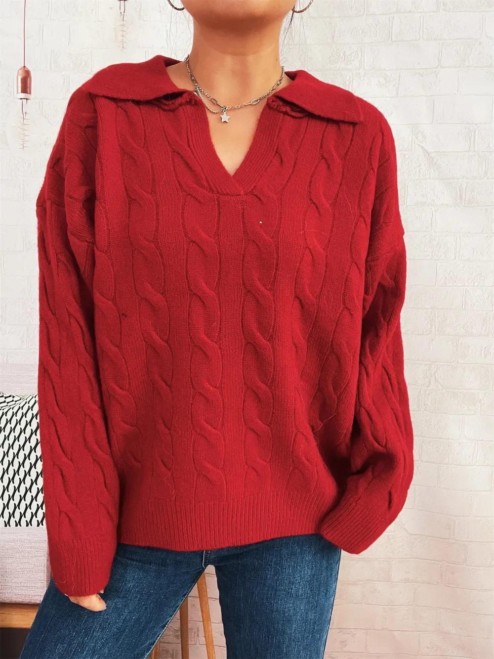 Cable Knit Johnny Collar Sweater, image 19