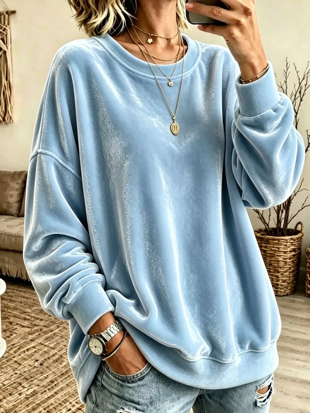 Full Size Solid Color Crew Neck Sweatshirt Plus Size, image 9