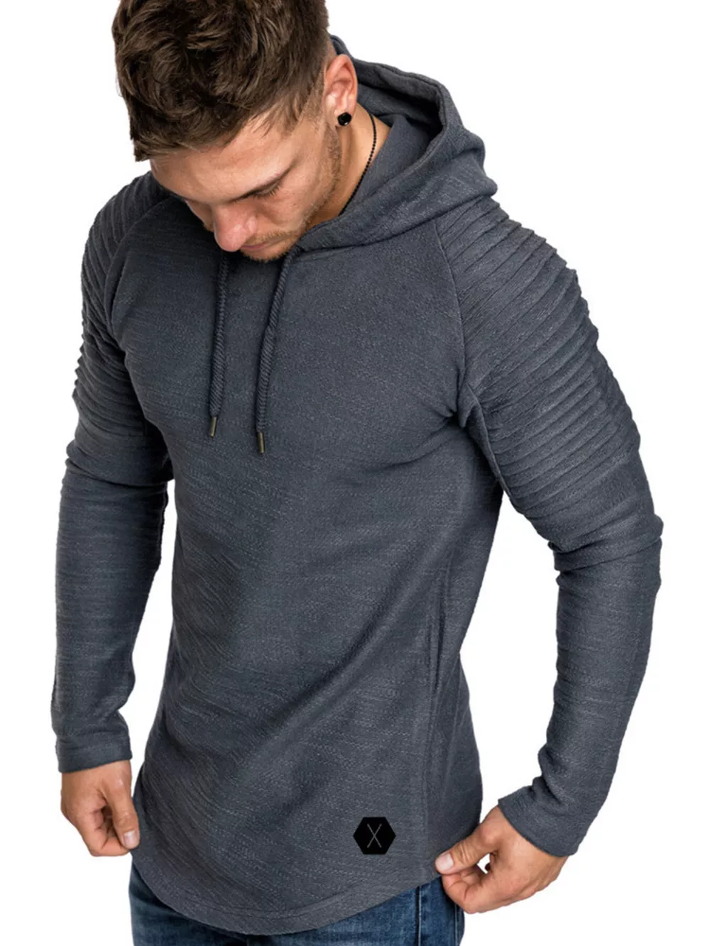 Men's Plus Size Slim Fit Ribbed Hoodie with Drawstring, image 2