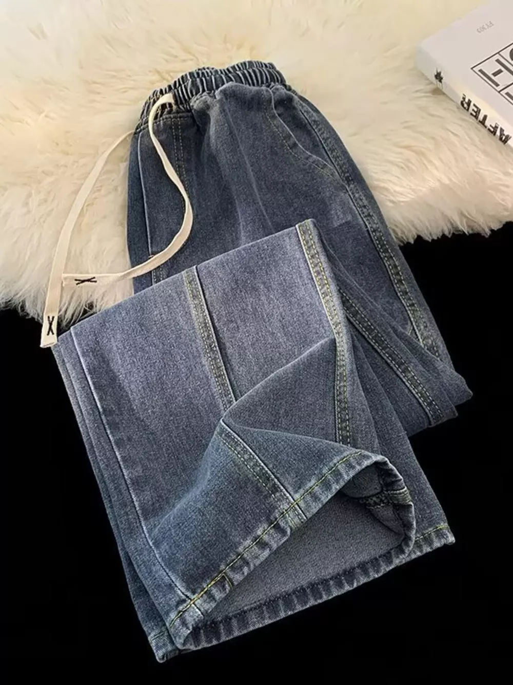 Men's Plus Size Elastic Waist Wide Leg Jeans, image 4