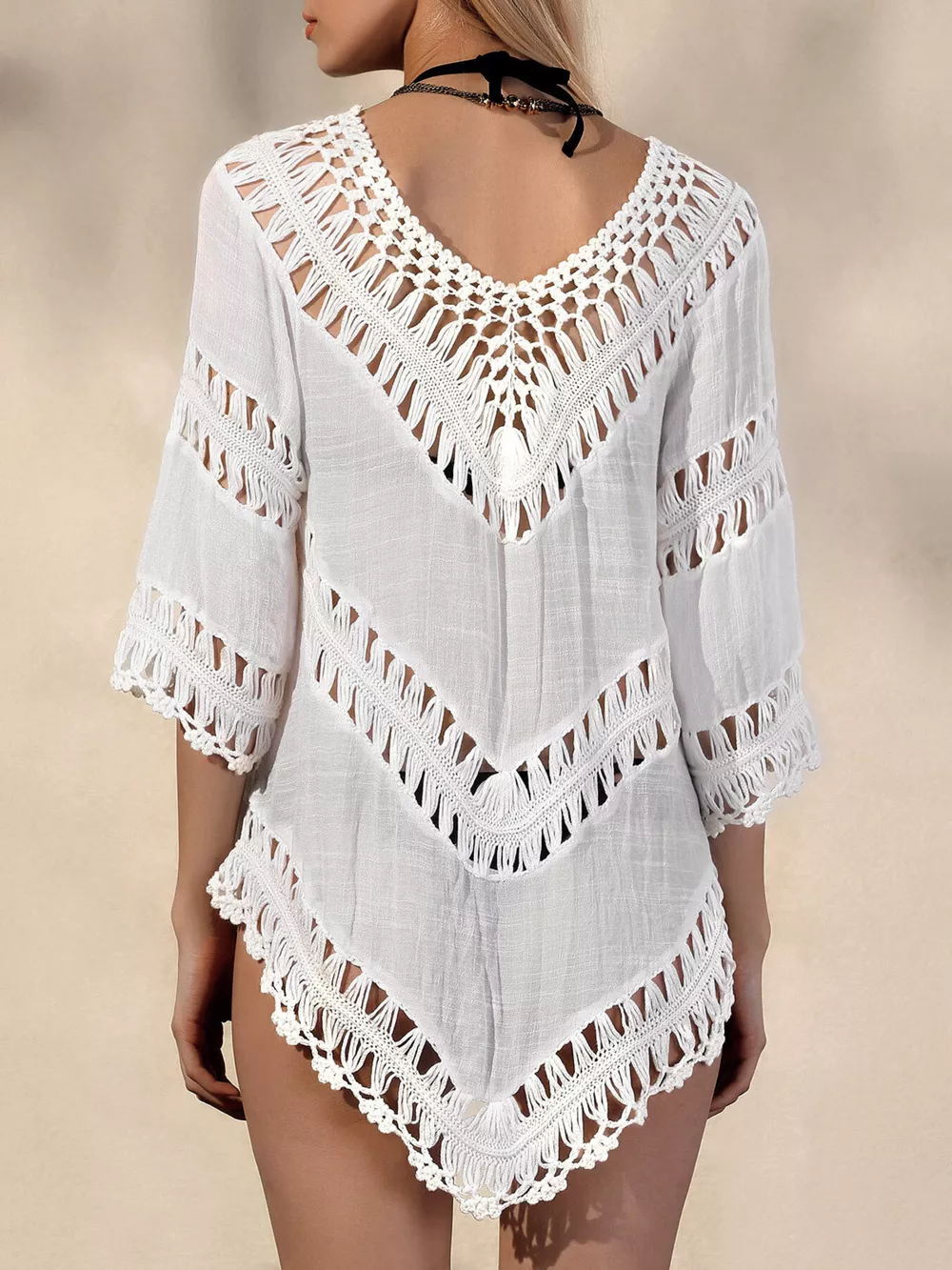Crochet Trim V-Neck Cover Up, image 3