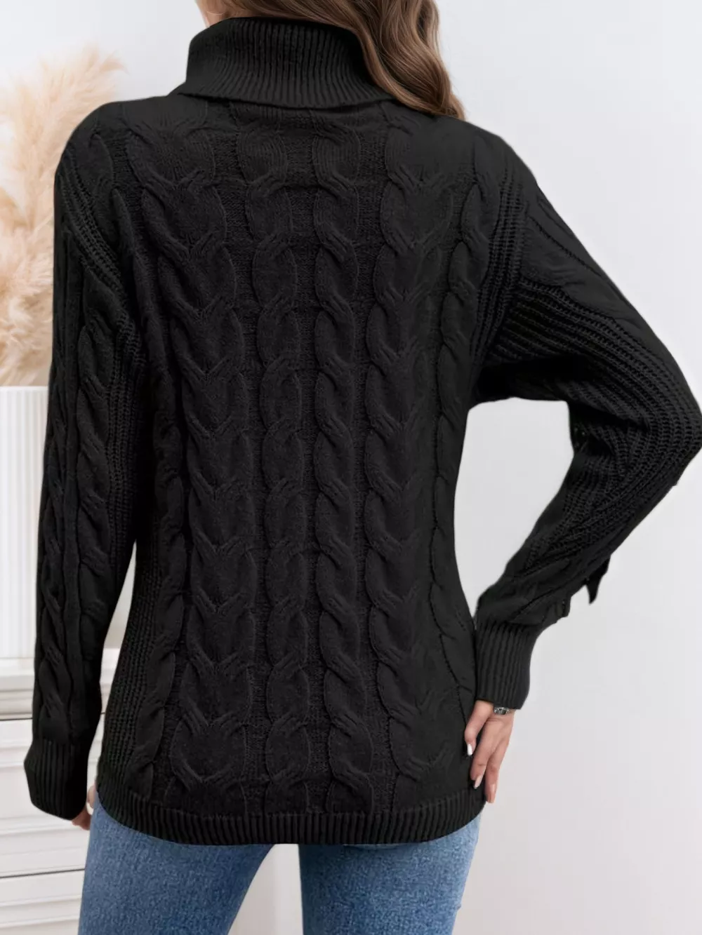 Cable Knit Turtleneck Long Sleeve Sweater, image 11