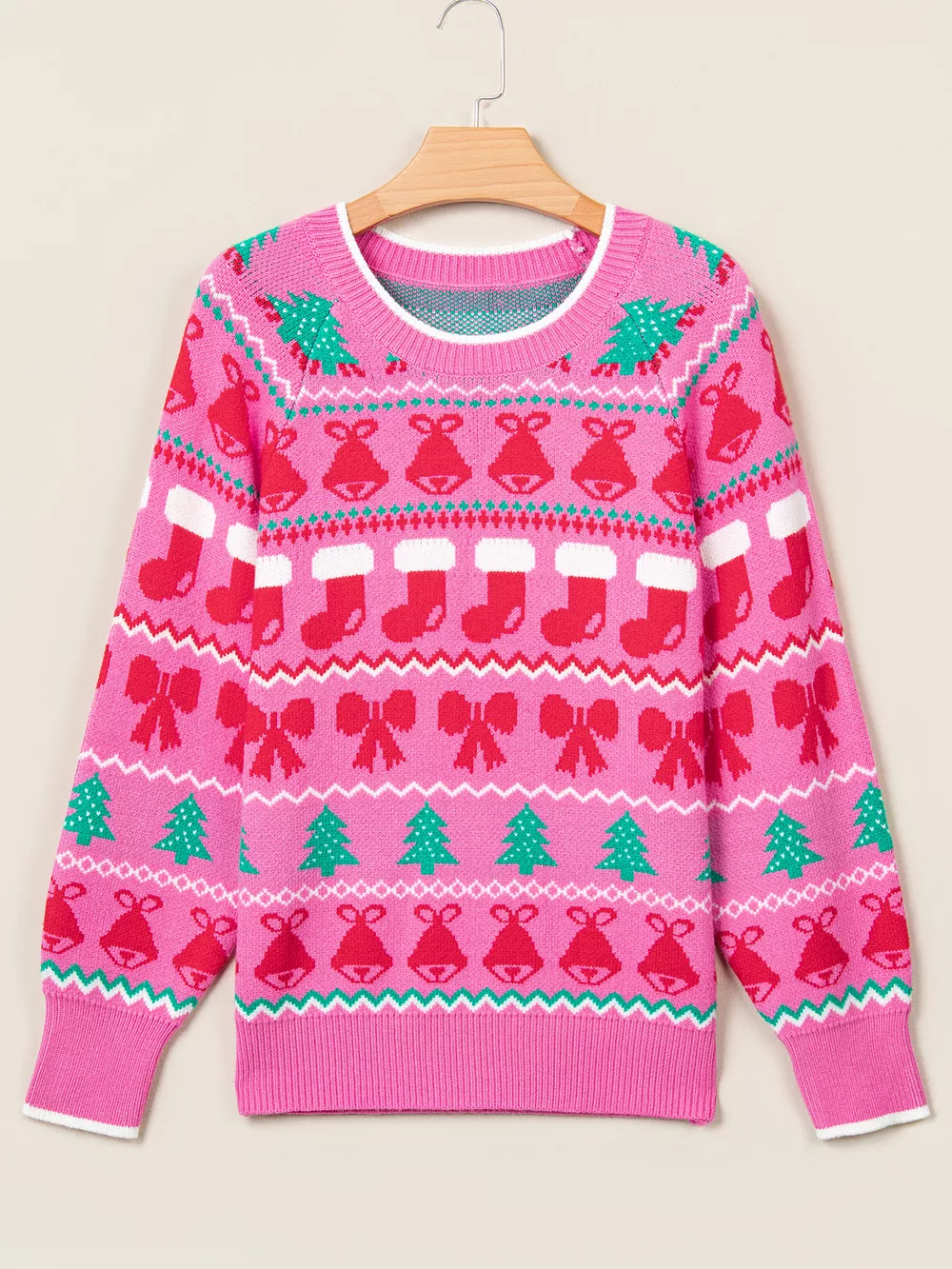Christmas Holiday Graphic Round Neck Knit Sweater, image 3