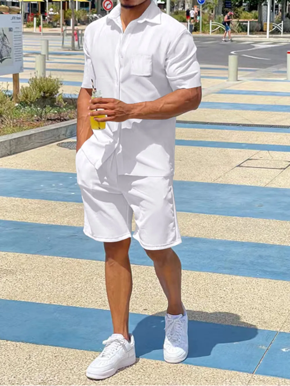 Men's Plus Size Button Up Shirt and Shorts Set, image 2