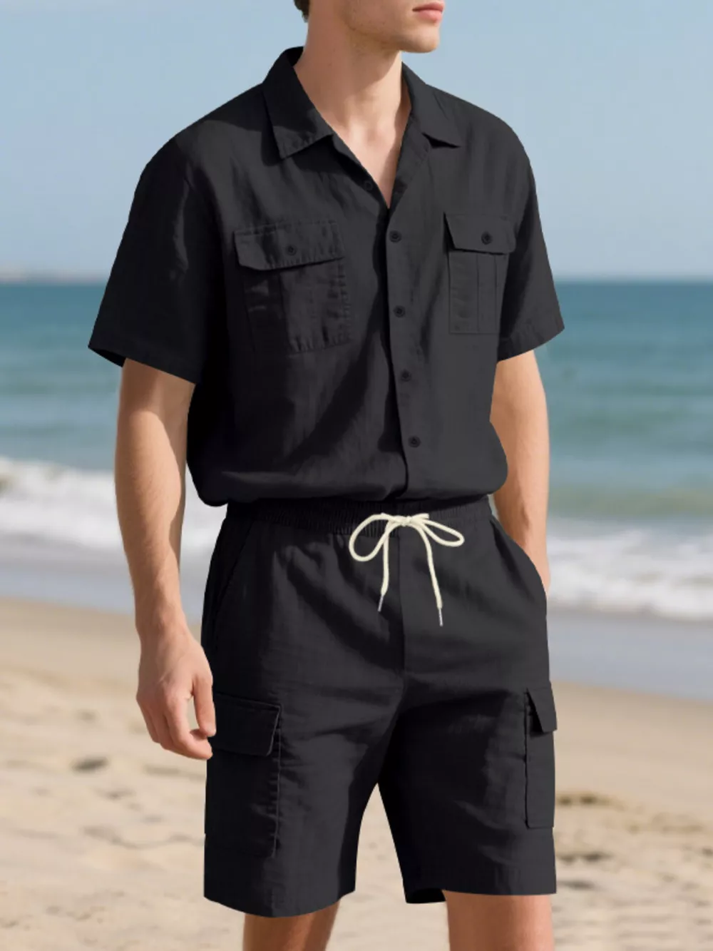 Men's Full Size Button Up Shirt and Shorts Set Plus Size