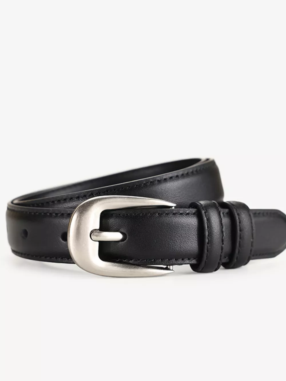 Classic Leather Belt with Silver Buckle