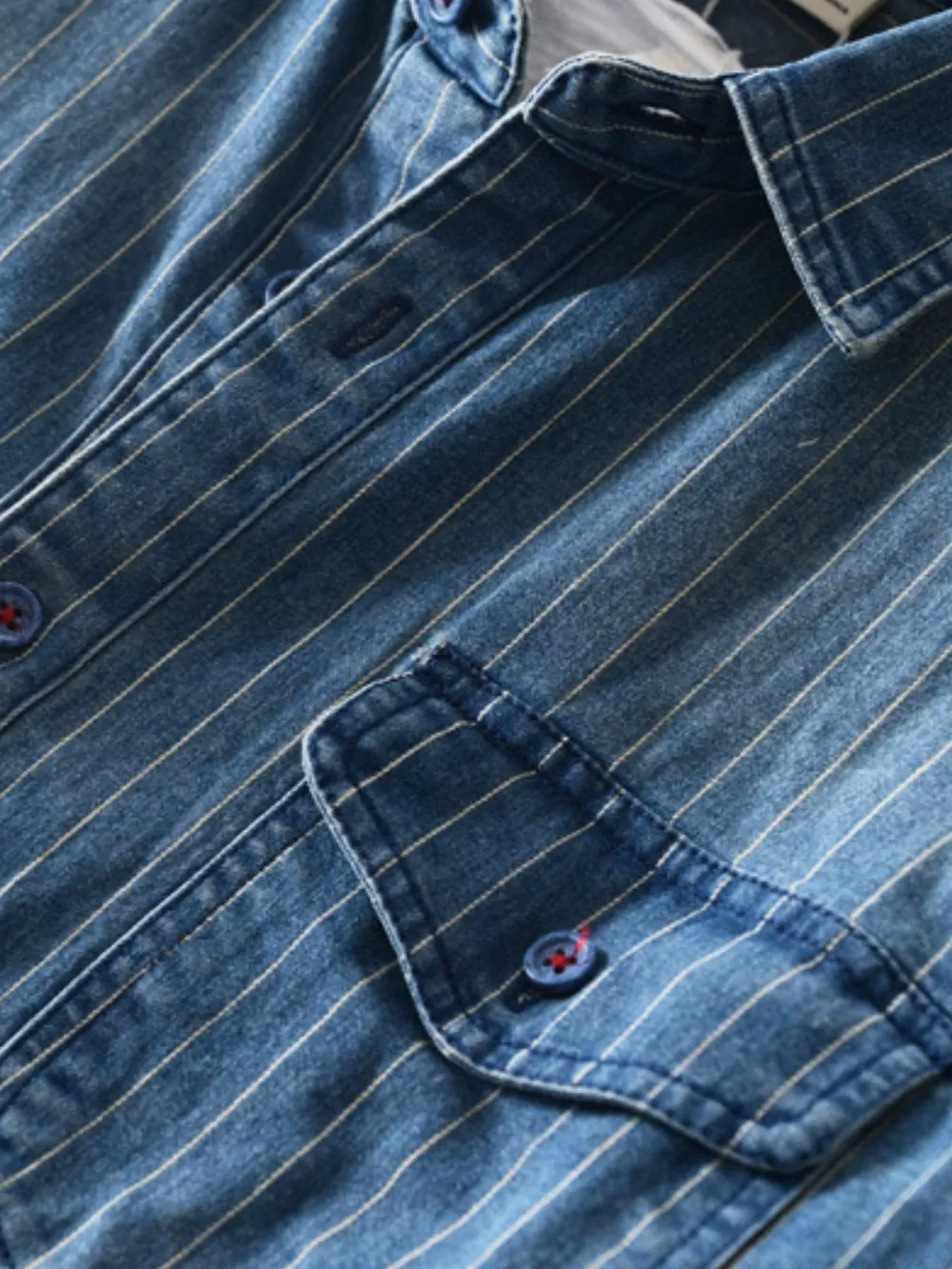 Men's Plus Size Button Up Long Sleeve Denim Shirt, image 7