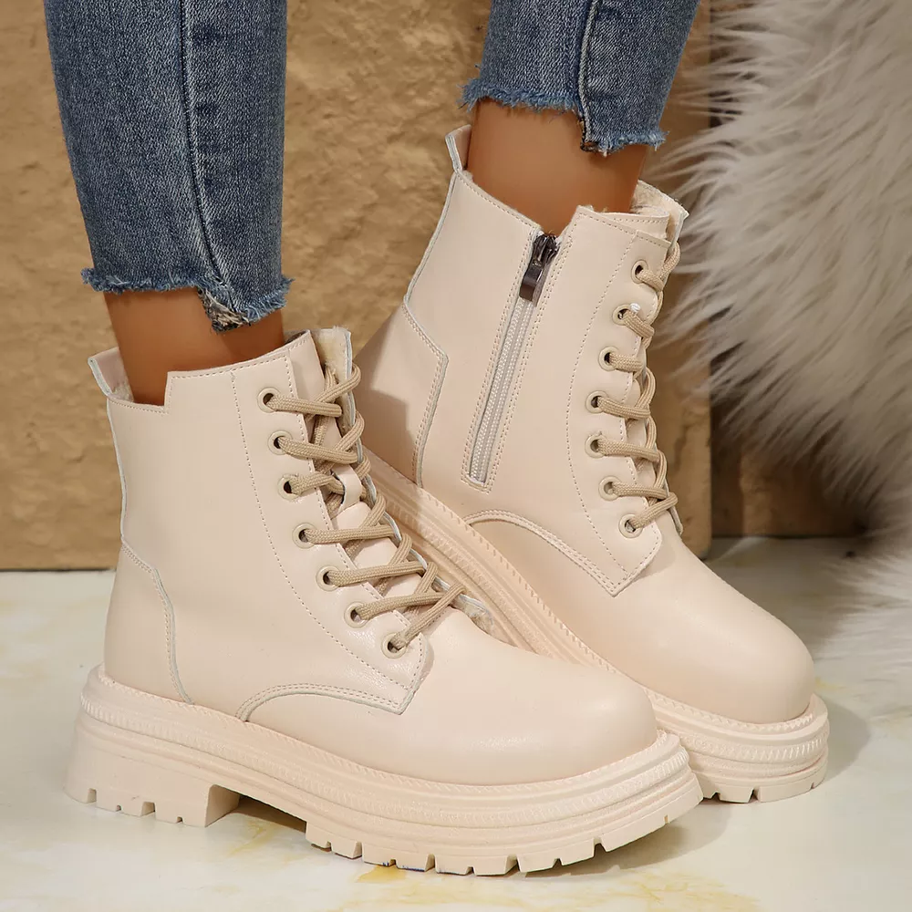 Lace Up Round Toe Platform Boots, image 3