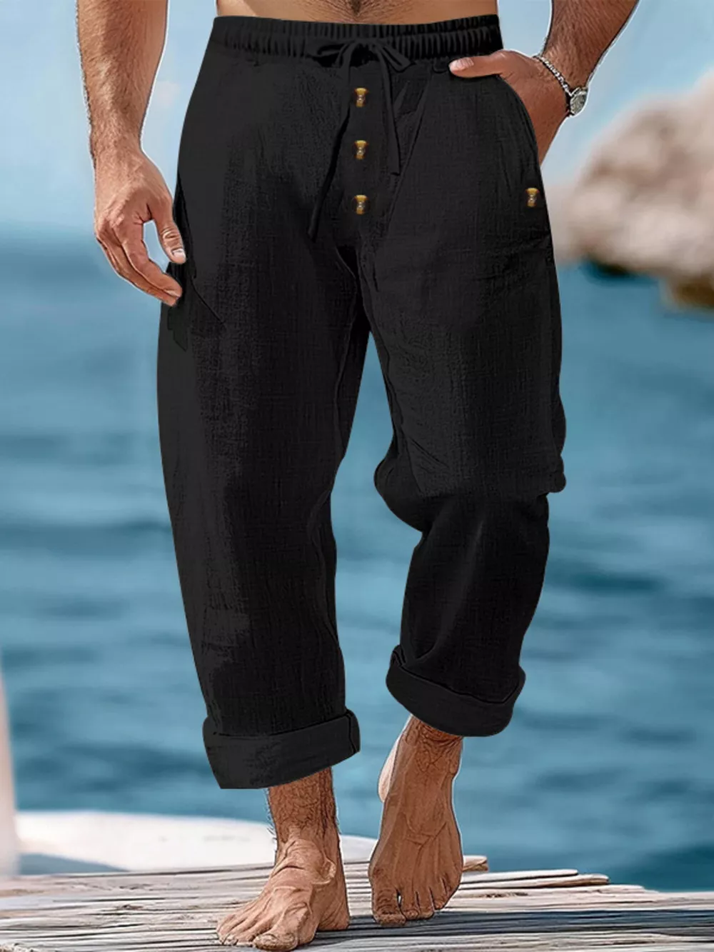 Men's Full Size Button-Fly Drawstring Pants Plus Size