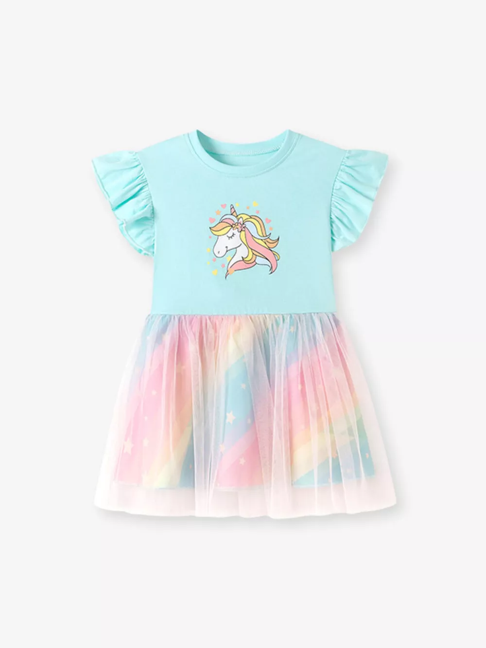 Children's Unicorn Graphic Rainbow Tulle Layered Dress, image 3