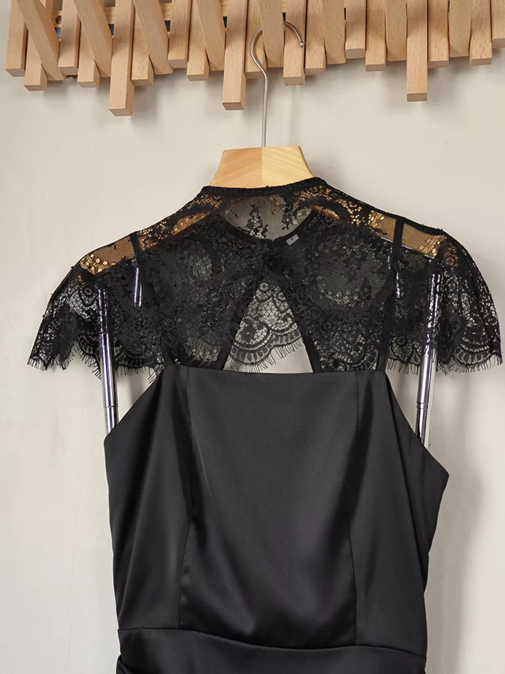 Satin Mini Dress with Lace Detachable Cape, image 17