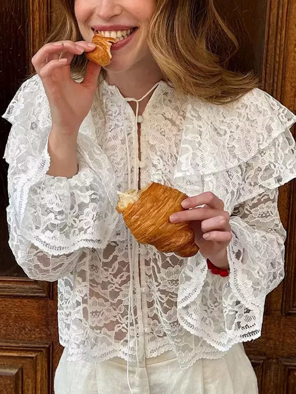 Ruffled Lace Flounce Sleeve Blouse, image 3
