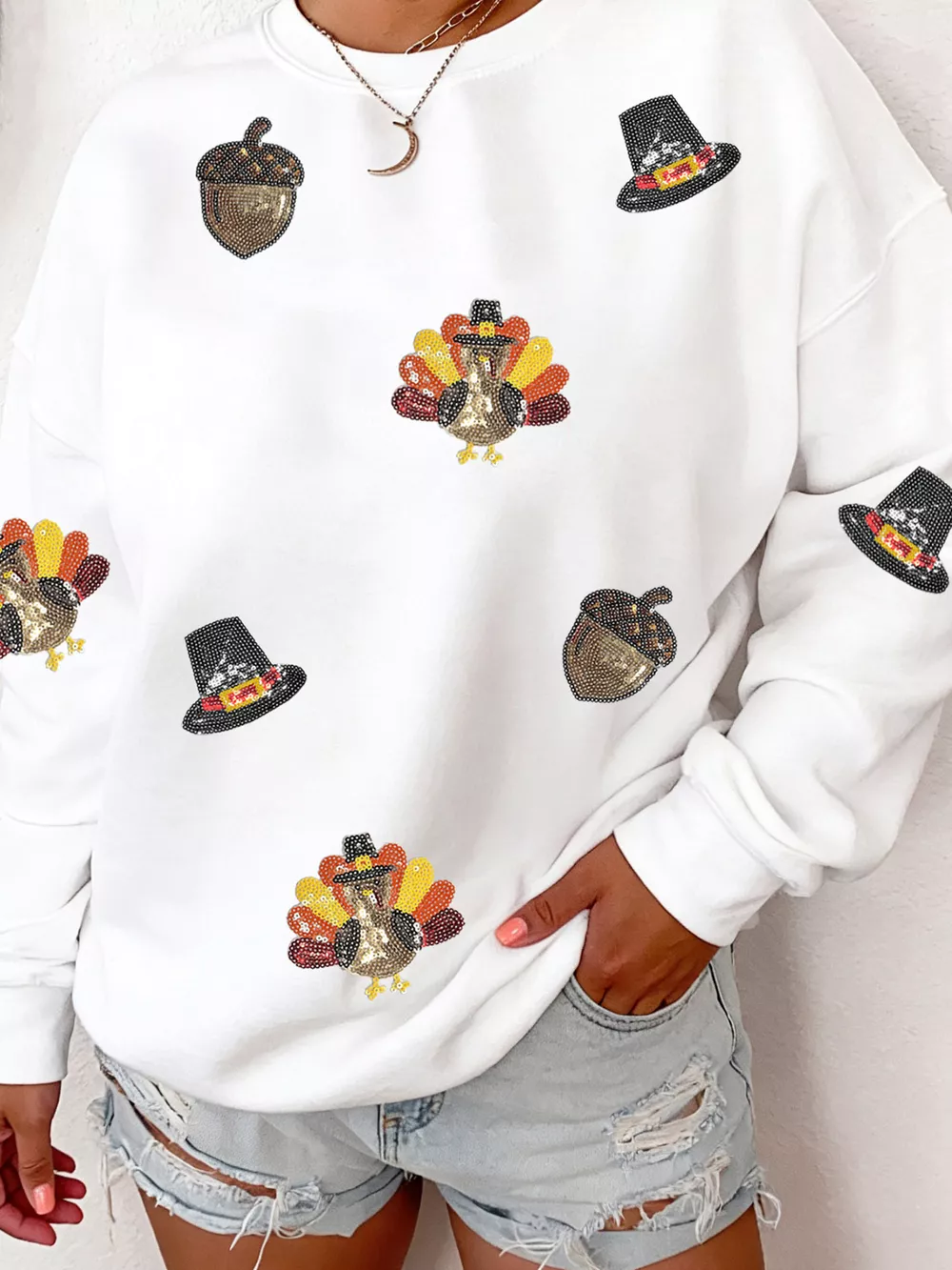 Sequin Thanksgiving Casual Sweatshirt