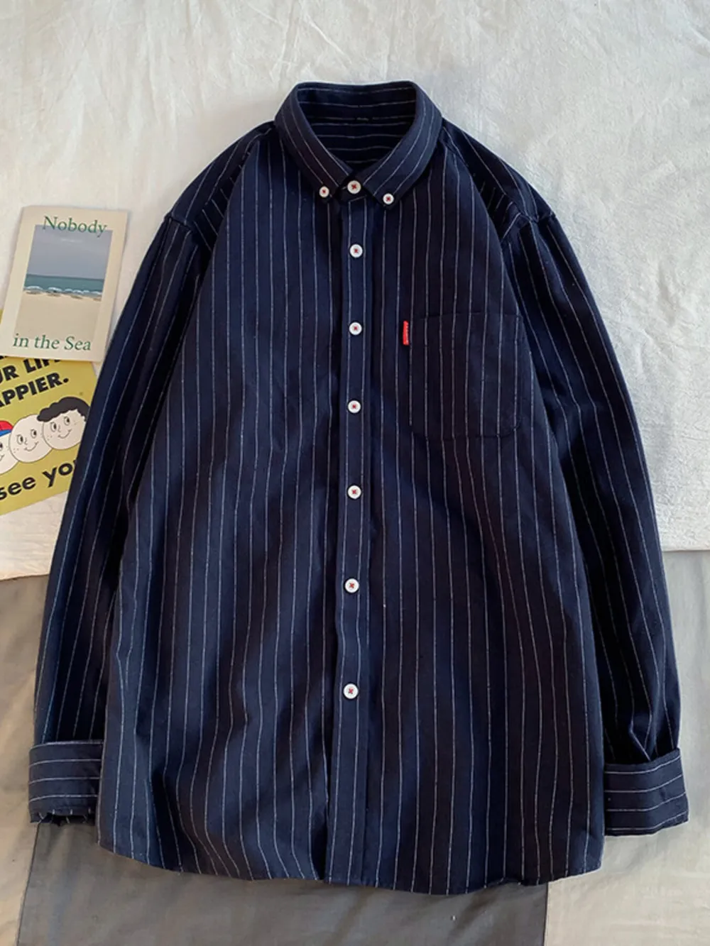 Men's Plus Size Casual Striped Long Sleeve Shirt, image 5