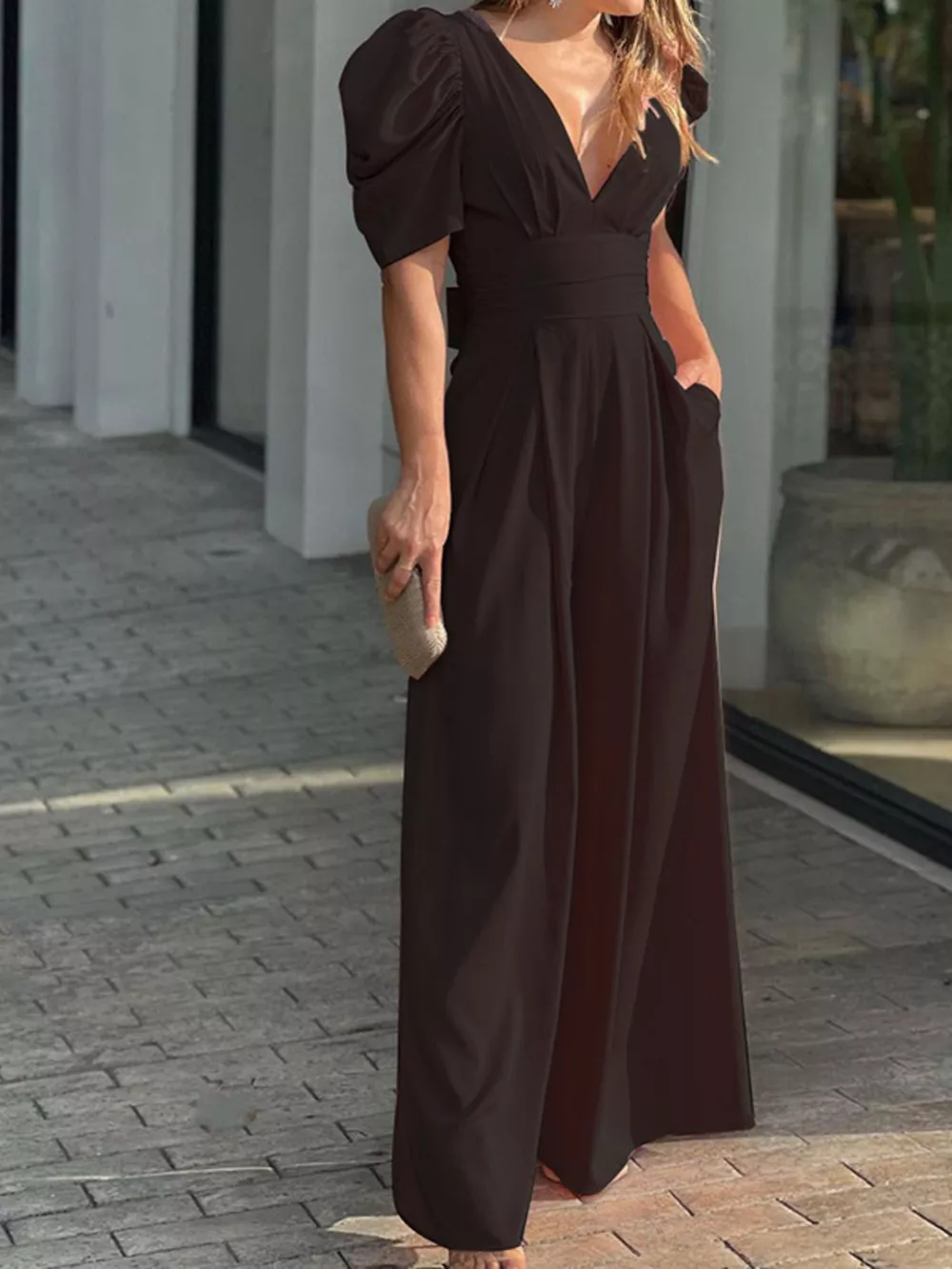 Puff Sleeve Wide Leg Jumpsuit