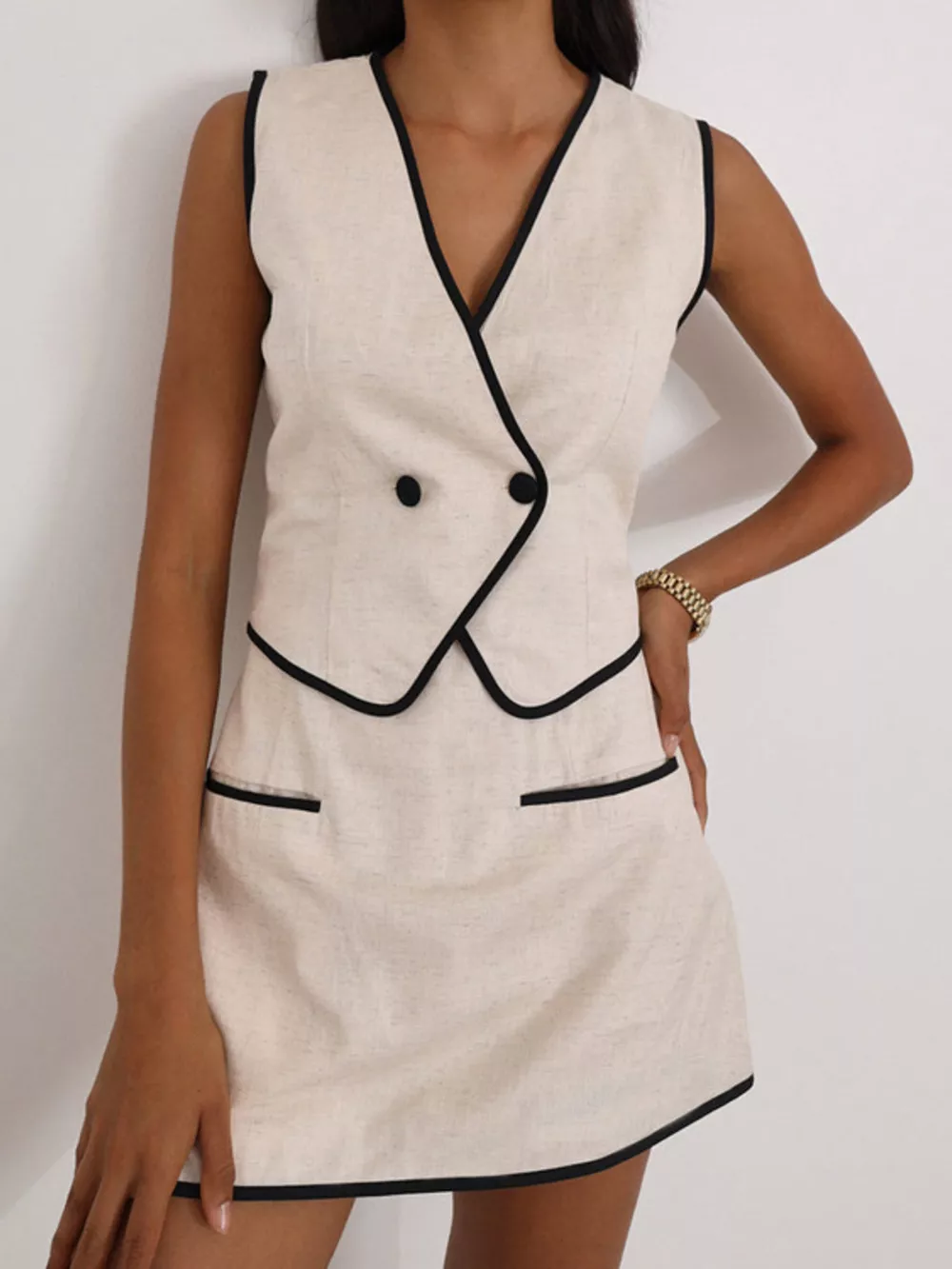 Contrast Trim Vest and Skirt Set, image 2