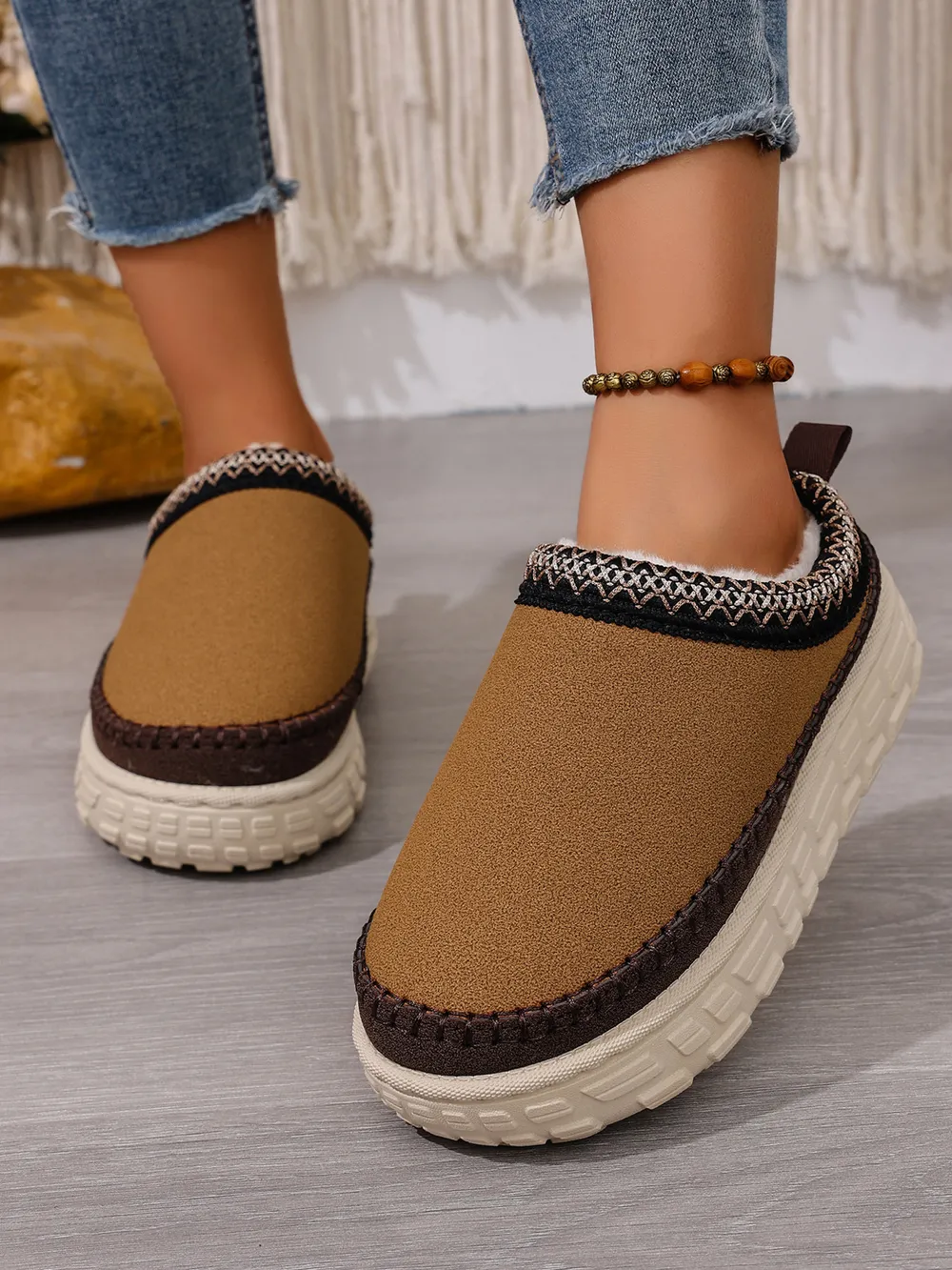 Embroidered Trim Round Toe Platform Boots, image 11