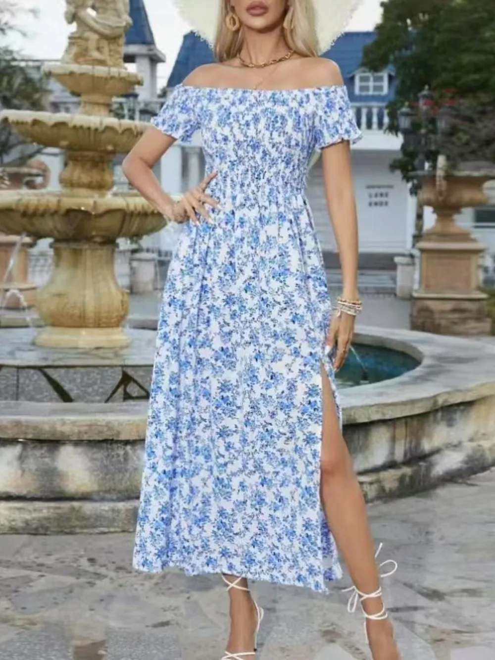 Full Size Slit Off-Shoulder Floral Midi Dress Plus Size, image 19
