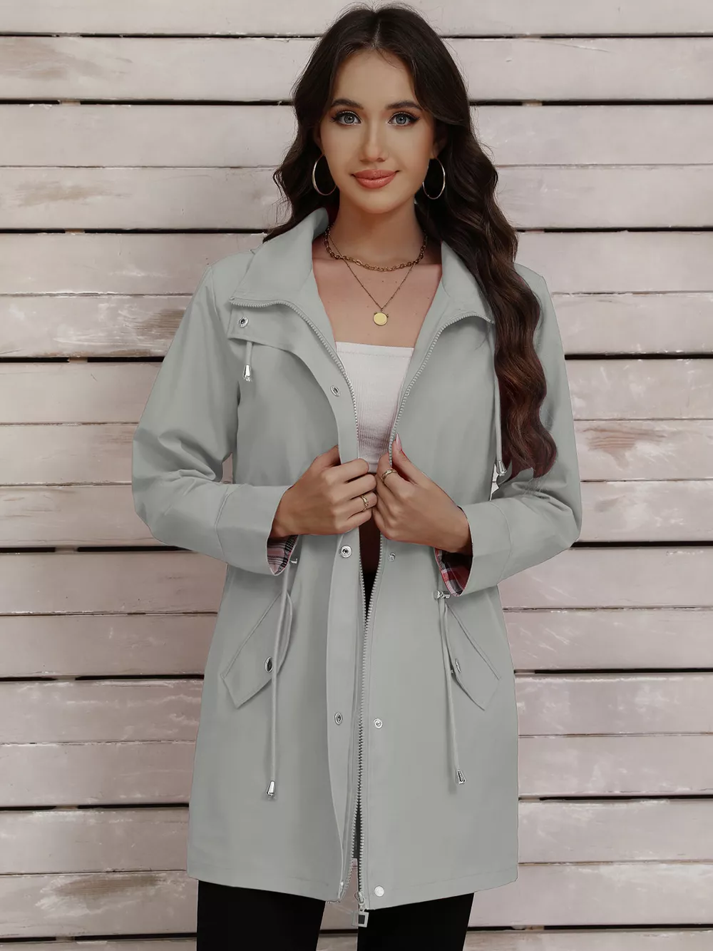 Drawstring Snap-Down Trench Coat, image 2